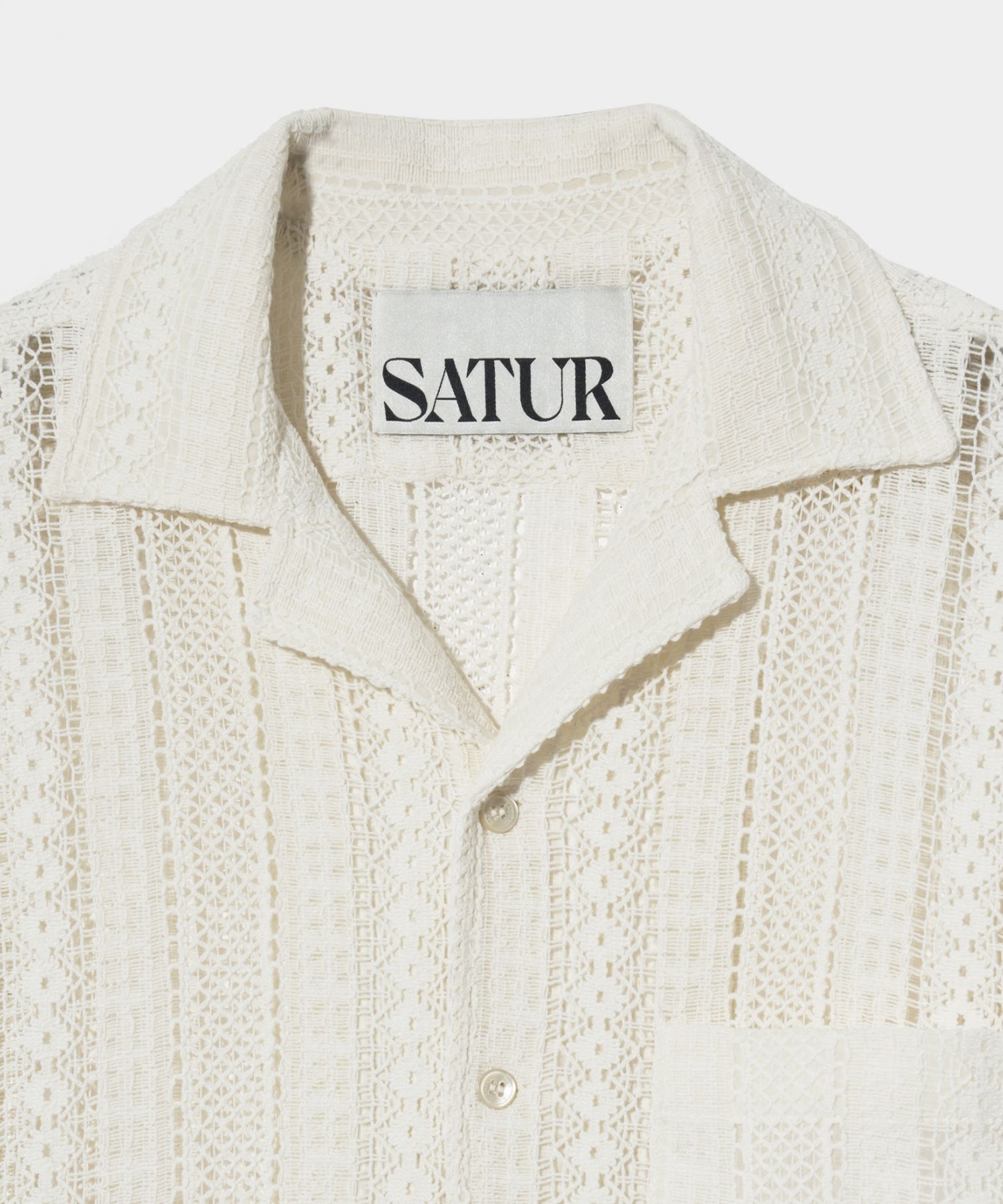 MUSINSA公式 | SATUR Crochet open collar half shirt natural cream