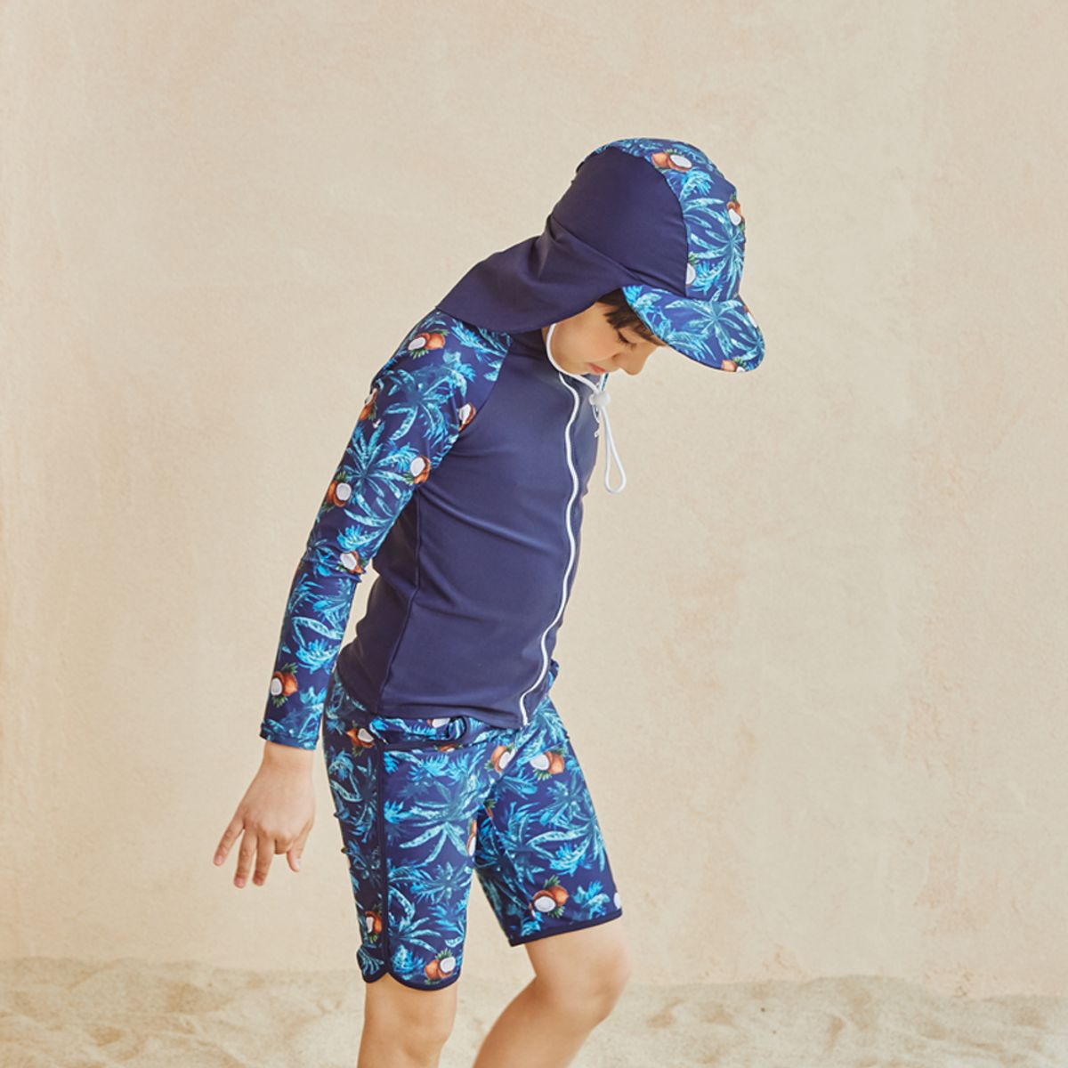 아이스샌드(ICESAND) 키즈 아동 집업 래쉬가드 반바지 플랩캡 세트 BR-77207