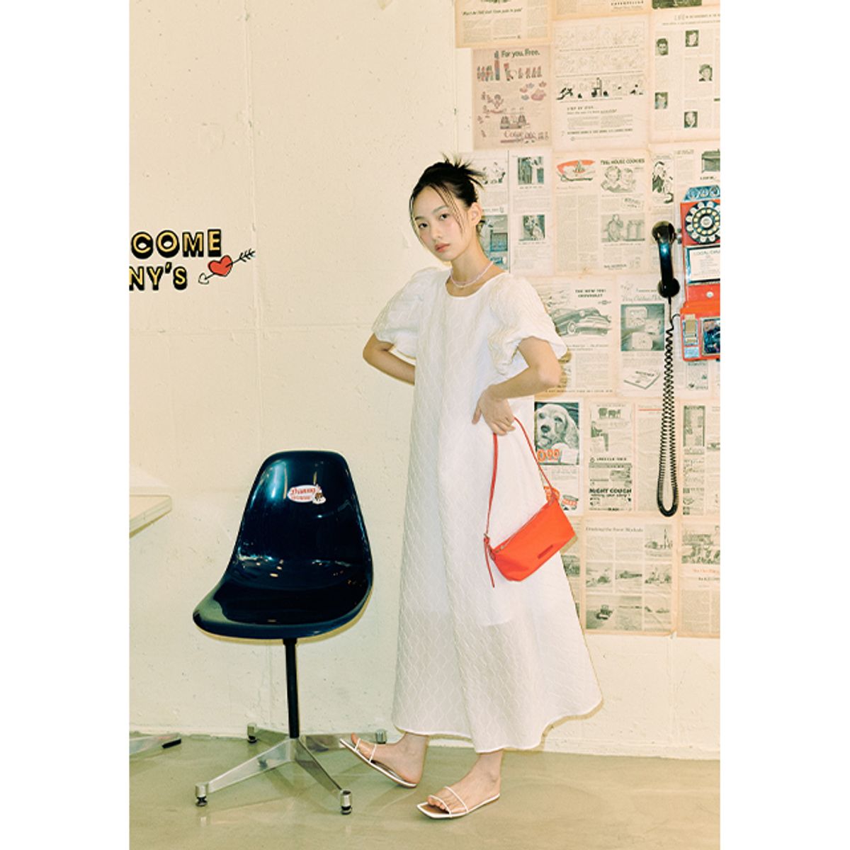 랩(LAP) 다이아 엠보 퍼프소매 롱원피스 AQ2WO567
