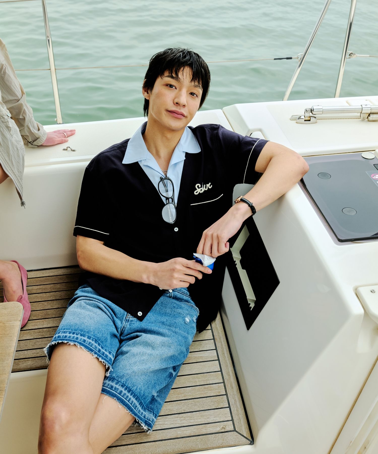 MUSINSA公式 | SATUR Bon Voyage Layered Half Shirt Sky Navy