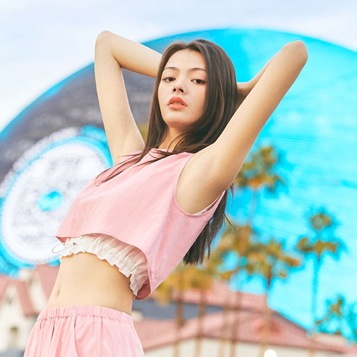 랩(LAP) (SET-상의) 밑단 배색 스트링 크랍블라우스 AQ2WB466