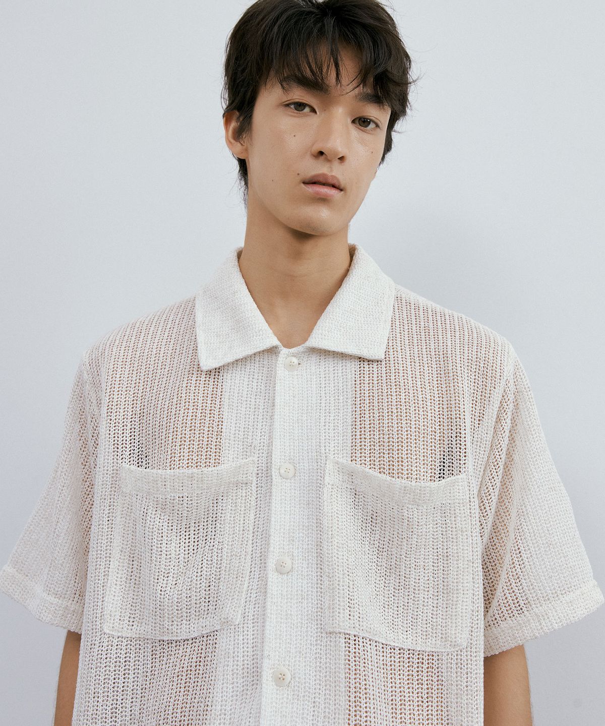 엔도어(ENDOOR) Needle crochet 1/2 shirt (ivory bokashi)