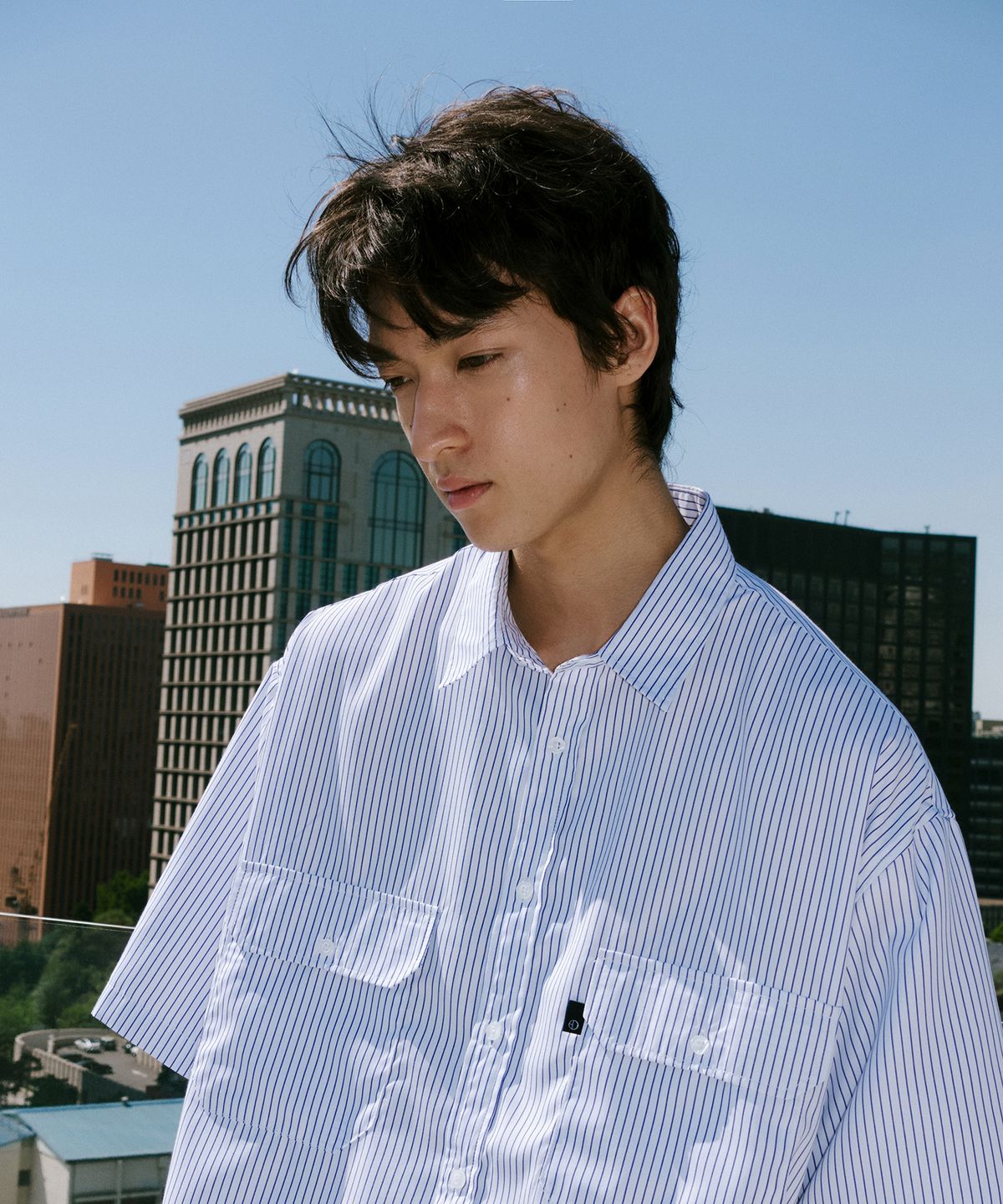 엔도어(ENDOOR) Over easy stripe 1/2 shirt (blue stripe)