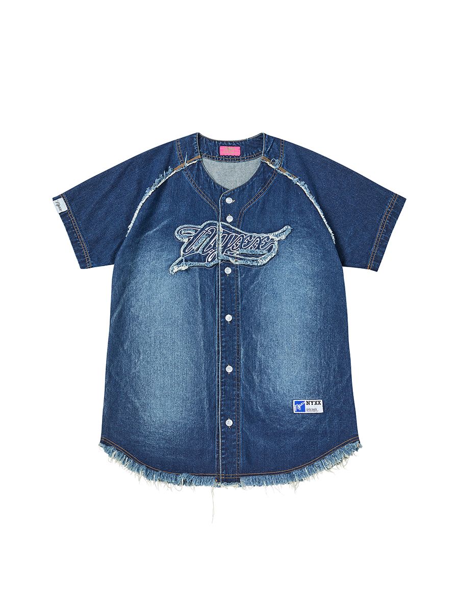 MUSINSA | NYXX TEAM NYX DENIM BASEBALL JERSEY INDIGO