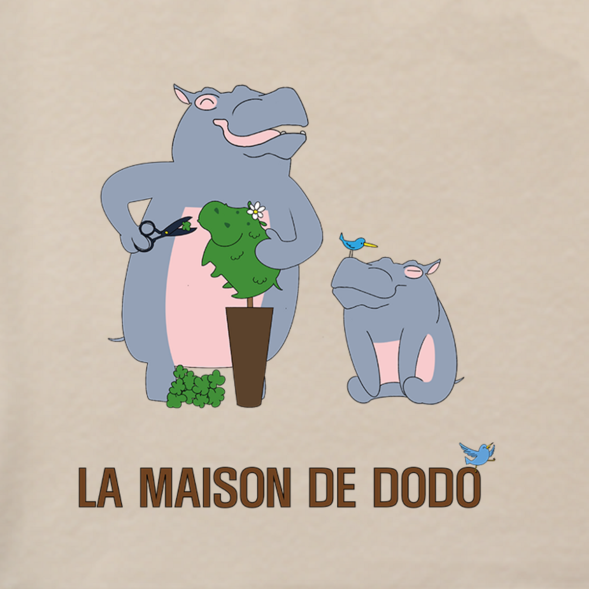 라메종드도도(LA MAISON DE DODO) Basic Dodo Short Sleeve T-Shirt with Gardening Hippos (Ivory)