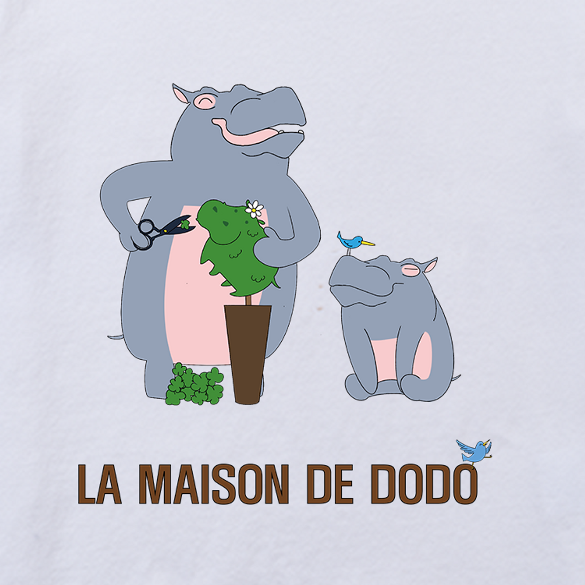 라메종드도도(LA MAISON DE DODO) Basic Dodo Short Sleeve T-Shirt with Gardening Hippos (White)_반팔티