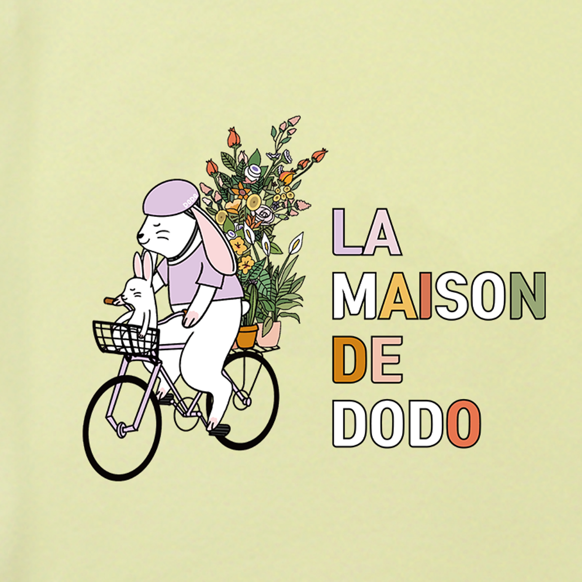 라메종드도도(LA MAISON DE DODO) Basic Dodo Short Sleeve T-Shirt with Bike Riding Bunnies (Lemon Yellow)_반팔티