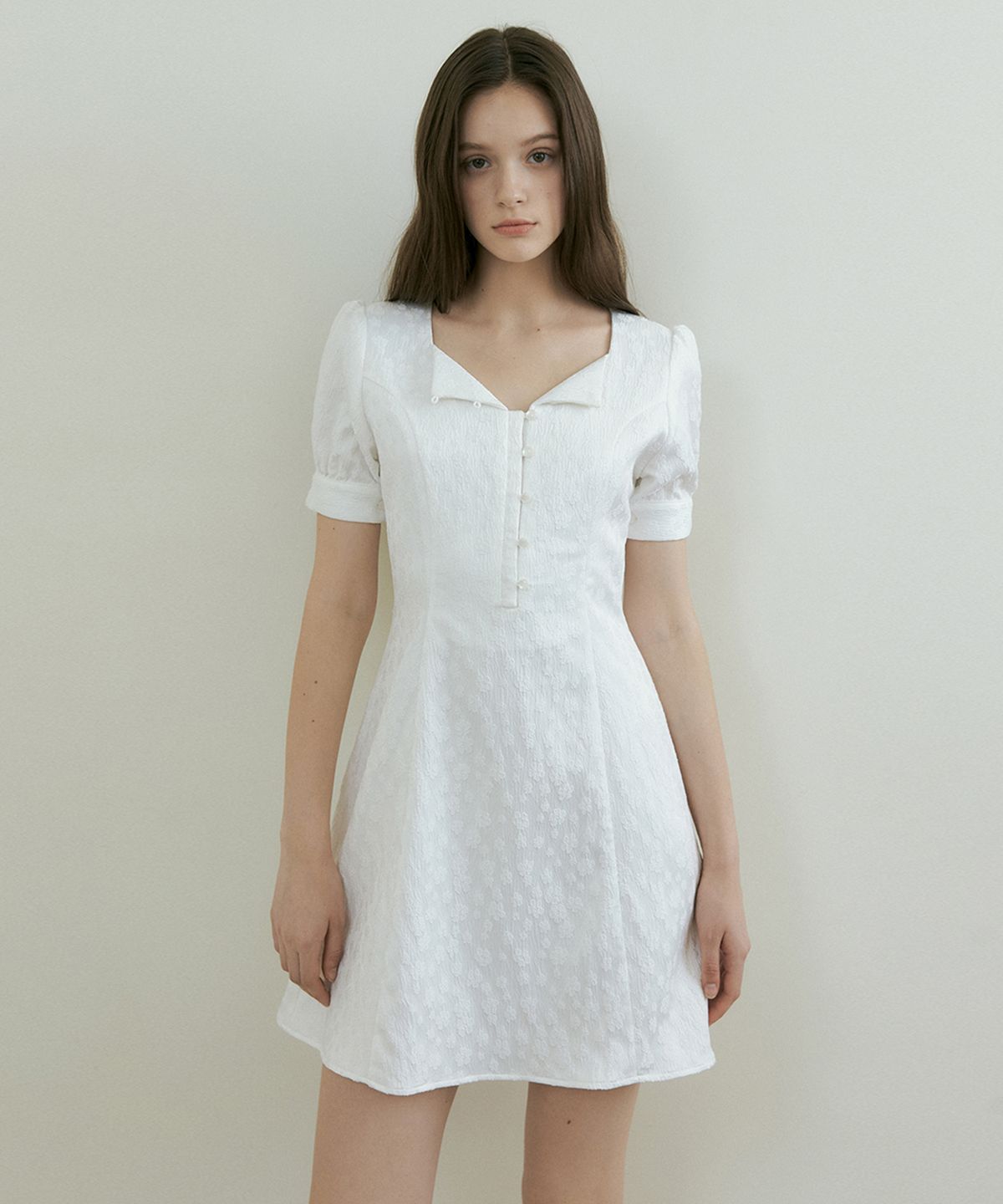 리올그(REORG) FRA FLOWER JACQUARD COLLAR MINI OPS WHITE