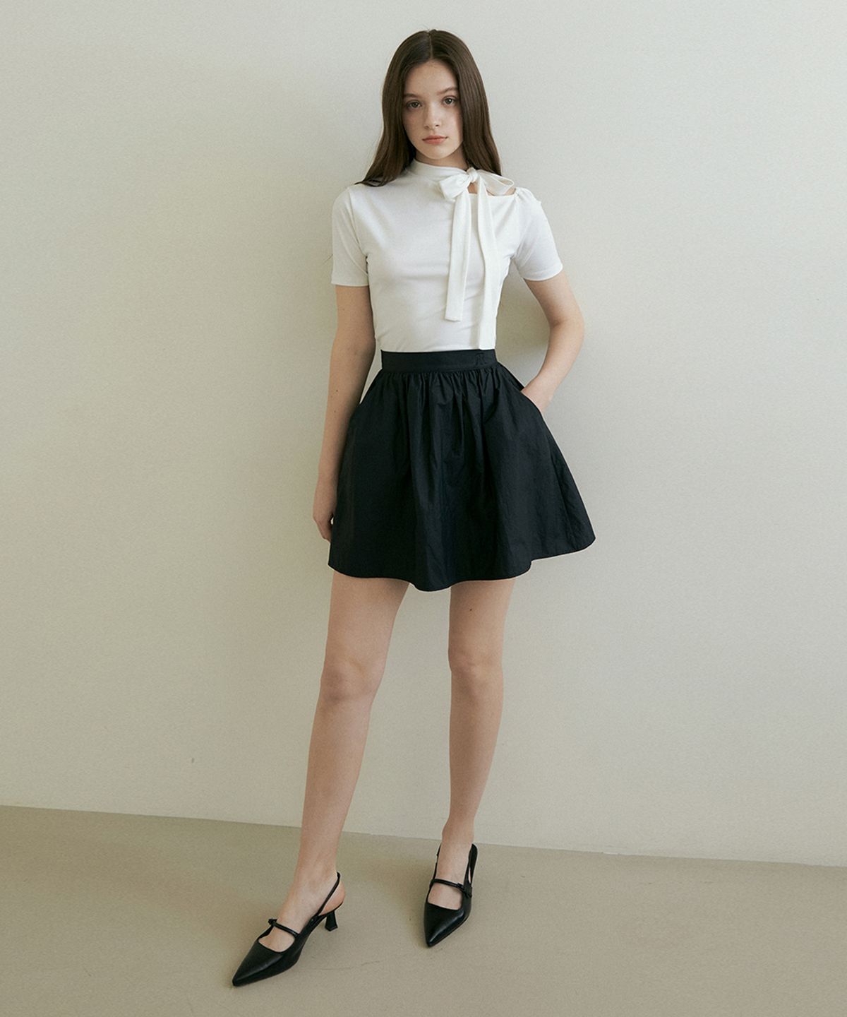 리올그(REORG) FRA NYLON BALLOON MINI SKIRT BLACK