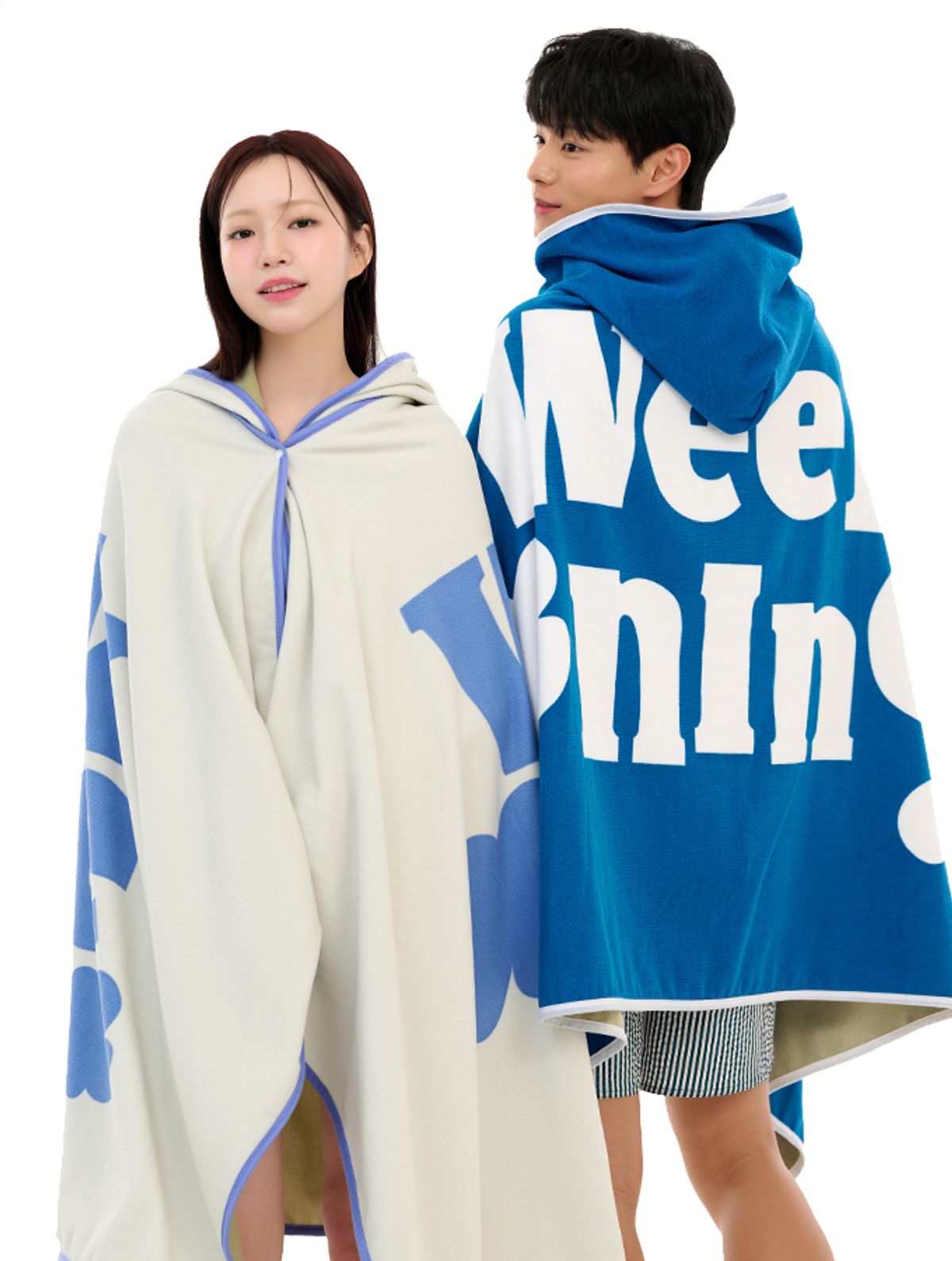 위크나인(WEEK9) 물놀이 후드 판초형  로버 비치타올 _ 블루