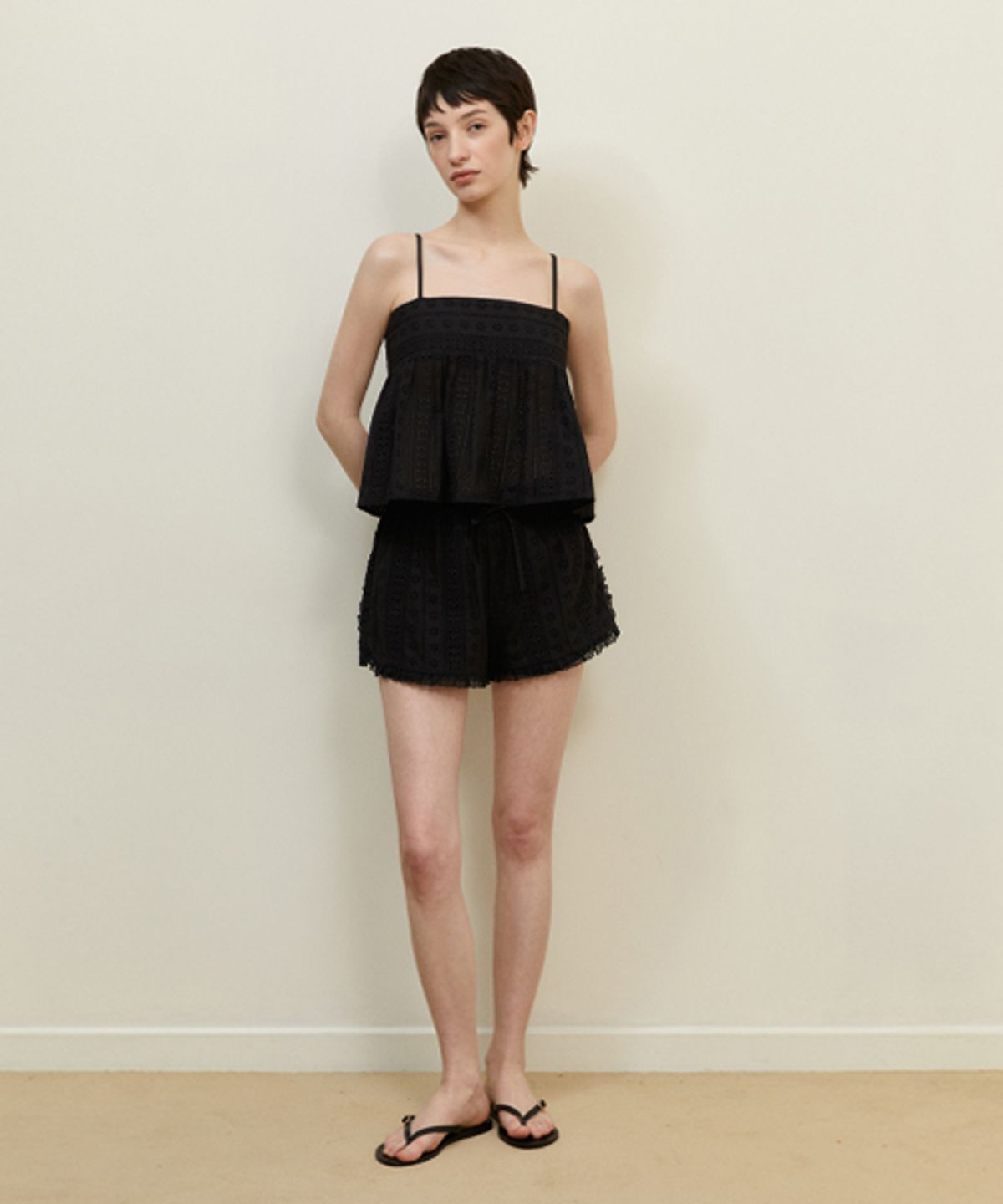 레이디 볼륨(LADY VOLUME) LACE BANDING COTTON SHORTS_BLACK