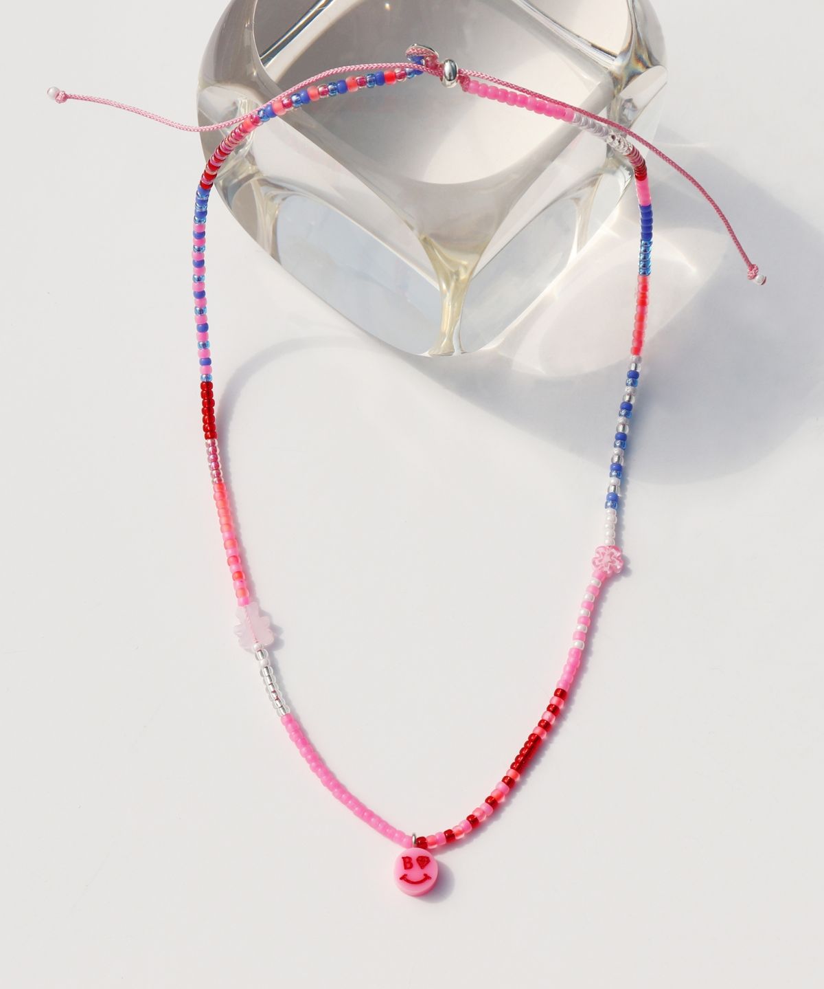 봉보(BONBEAU) Kitsch motives charm beads knot Necklace 키치 스마일 곰돌이 참 비즈 실목걸이 매듭목걸이