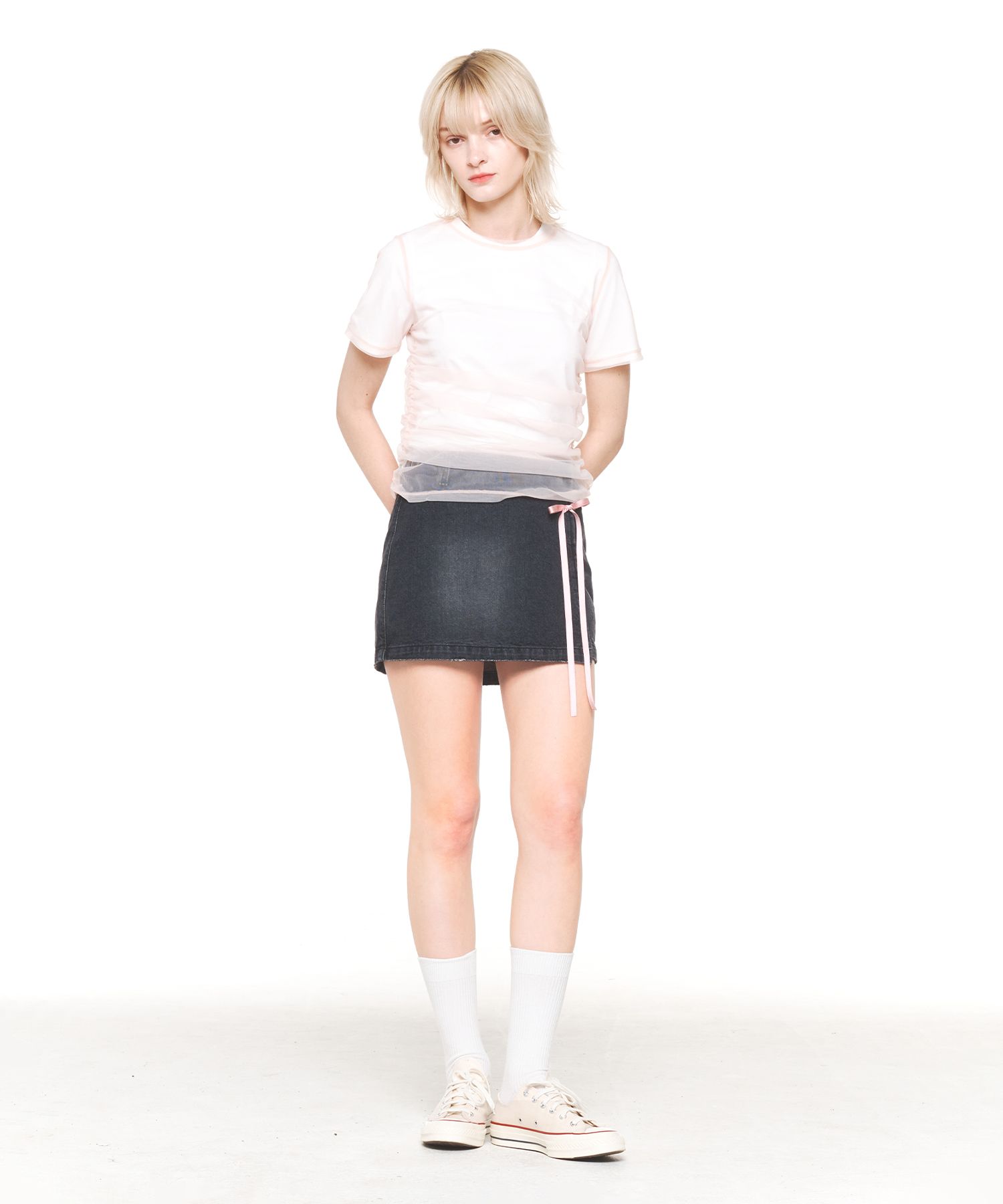 【INSTANTFUNK】MESH SHIRRING T-SHIRTS MUSINSA | INSTANTFUNK Mesh shirring t-shirt - pink