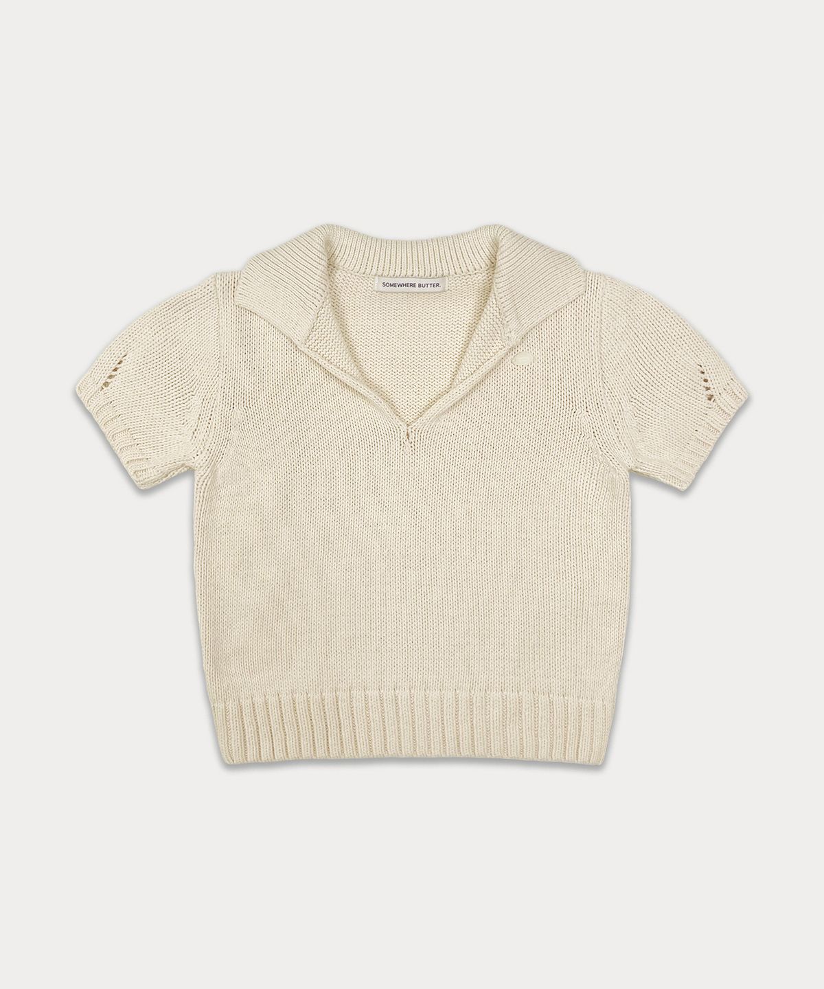 썸웨어버터(SOMEWHEREBUTTER) Cotton Collar Pendant Knit - Cream