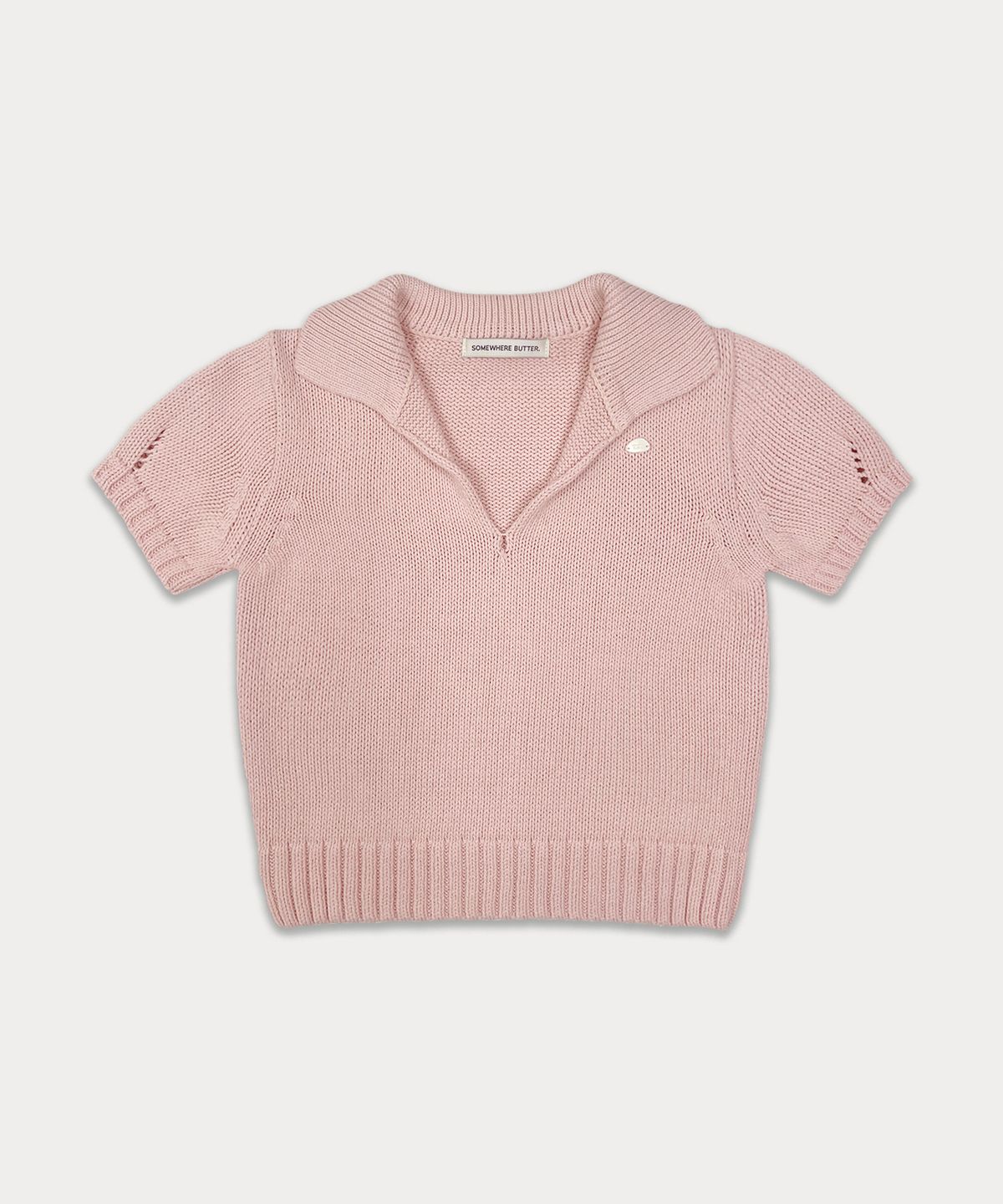썸웨어버터(SOMEWHEREBUTTER) Cotton Collar Pendant Knit - Pink