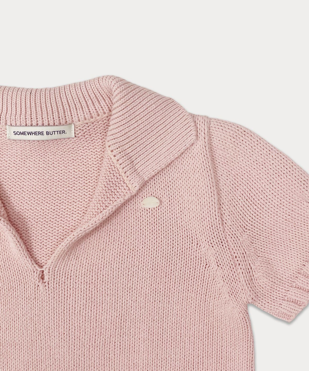 썸웨어버터(SOMEWHEREBUTTER) Cotton Collar Pendant Knit - Pink