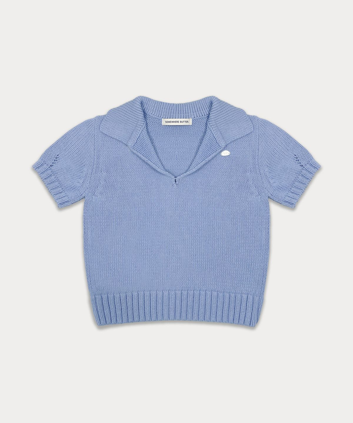 썸웨어버터(SOMEWHEREBUTTER) Cotton Collar Pendant Knit - Blue