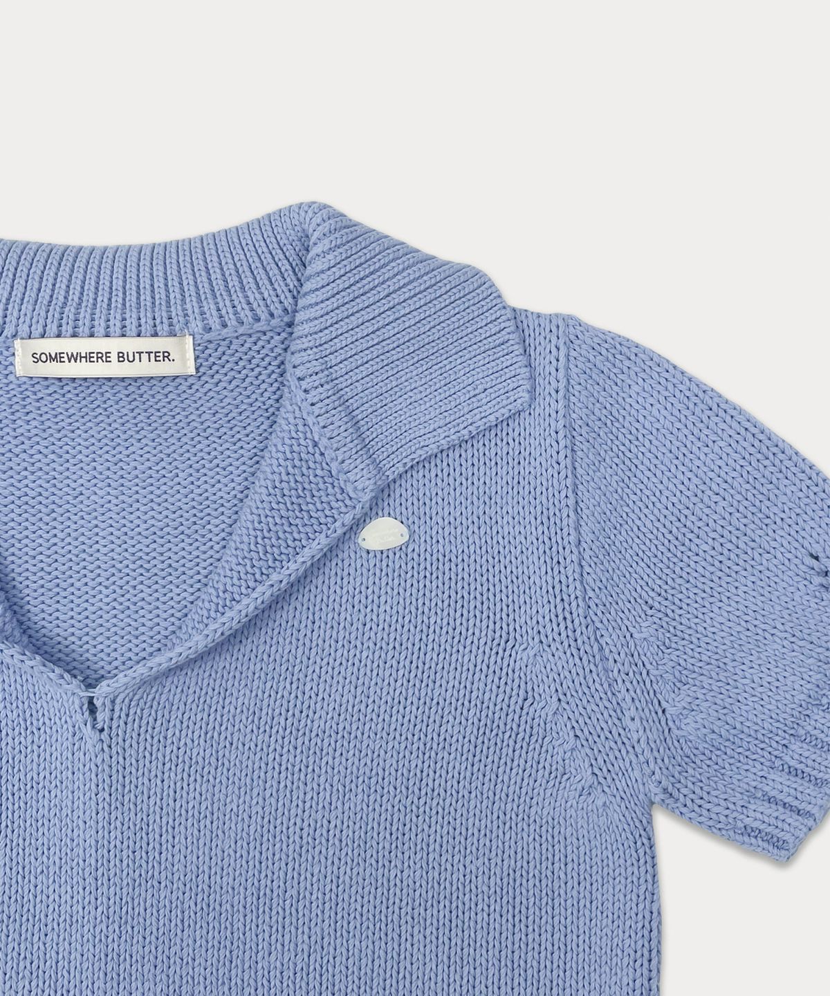 썸웨어버터(SOMEWHEREBUTTER) Cotton Collar Pendant Knit - Blue