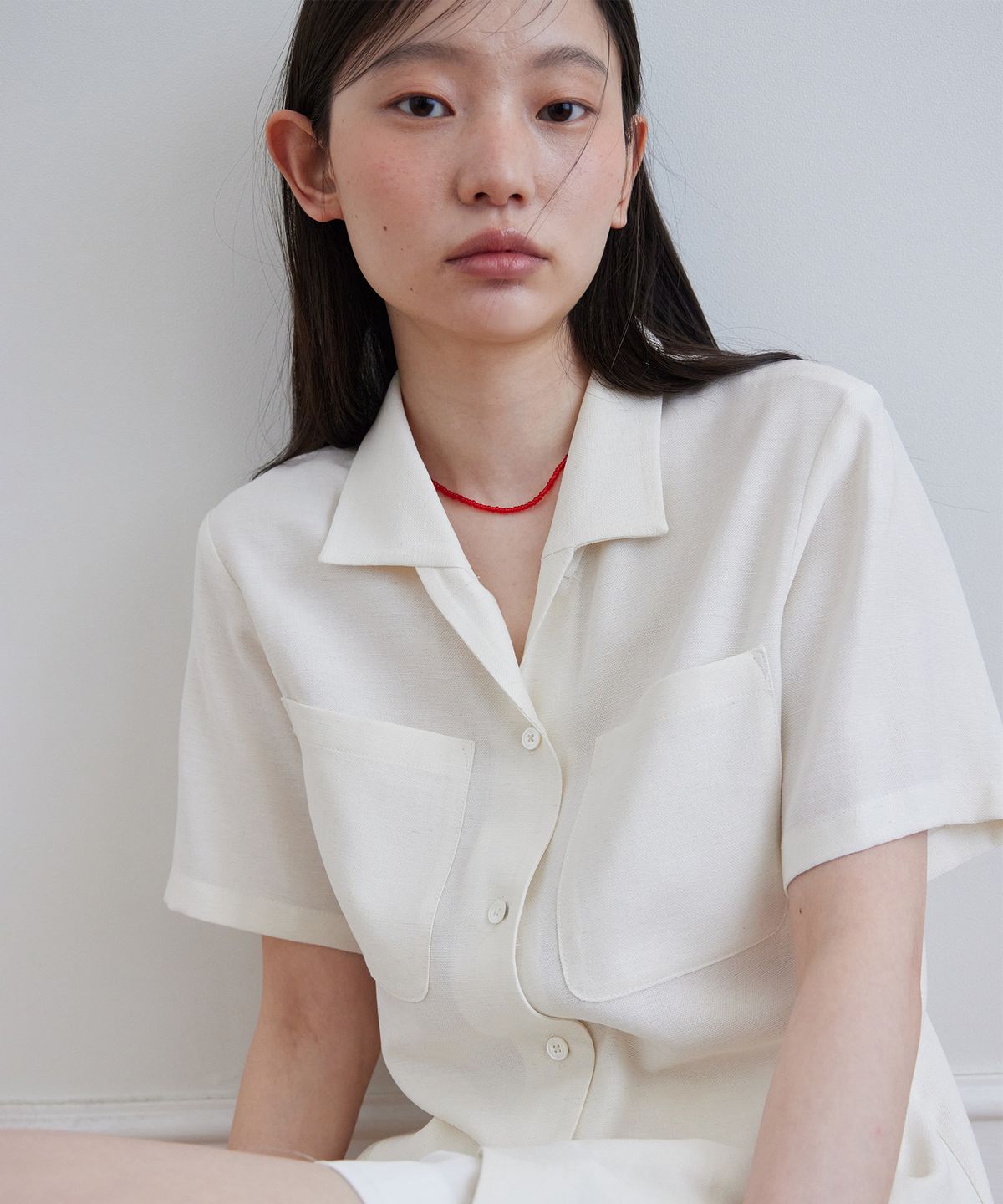 스텝어라운드(STEP AROUND) Hourglass line lapel shirt_IVORY