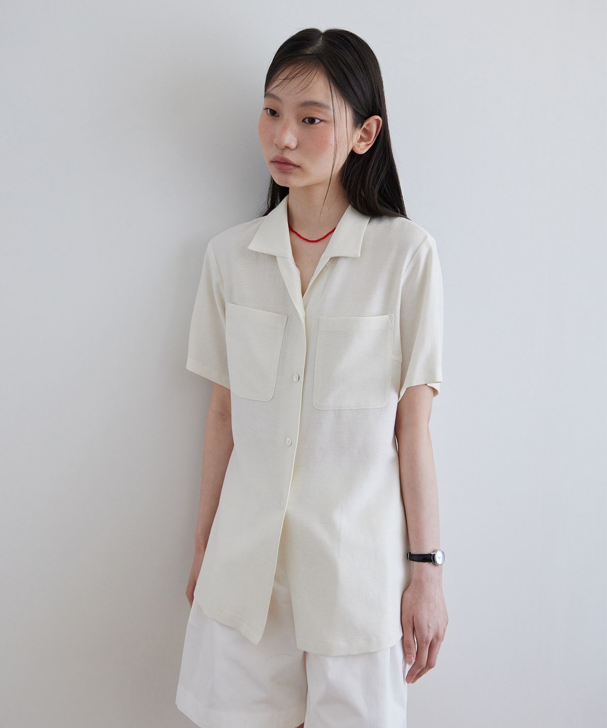 스텝어라운드(STEP AROUND) Hourglass line lapel shirt_IVORY