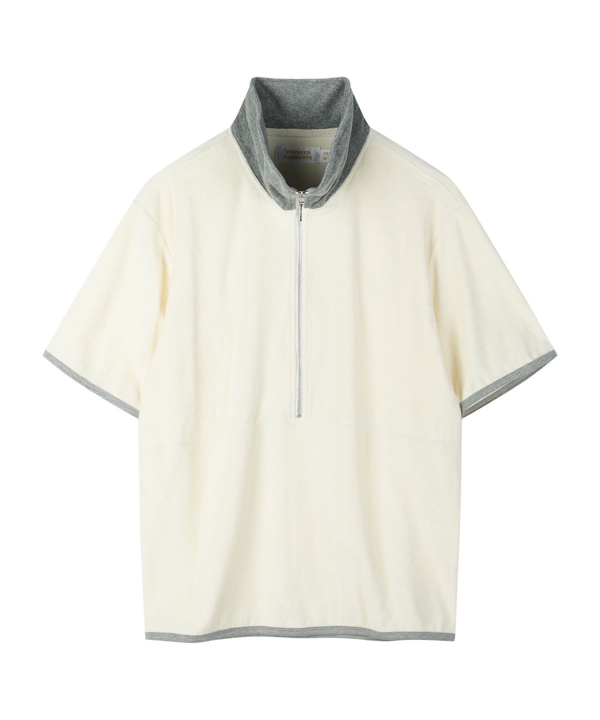유니드가먼츠(YOUNEEDGARMENTS) 테리 하프 집 폴로 터틀넥 (크림)
