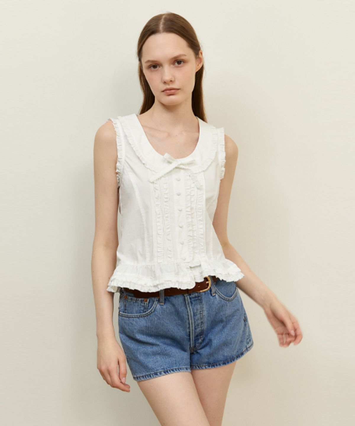 레이디 볼륨(LADY VOLUME) VINTAGE FLORAL COLLAR BLOUSE_WHITE