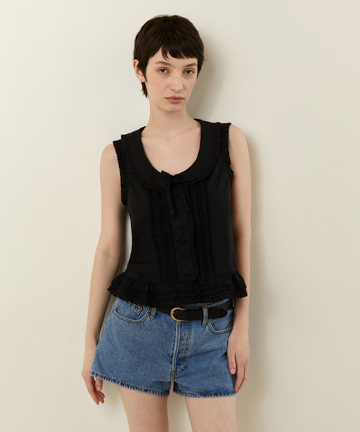 레이디 볼륨(LADY VOLUME) VINTAGE FLORAL COLLAR BLOUSE_BLACK