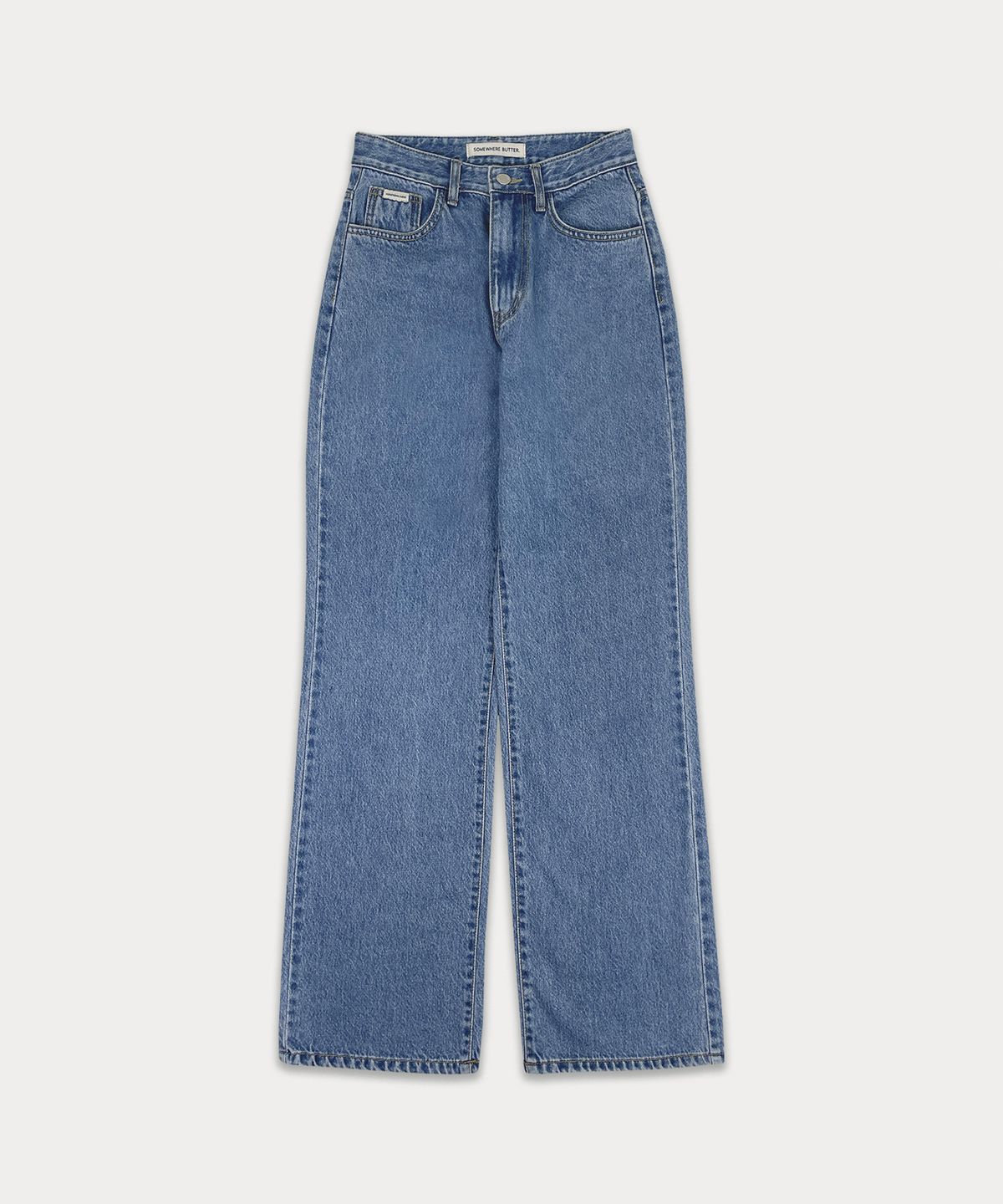 썸웨어버터(SOMEWHEREBUTTER) Semi Boot-Cut Denim Pants - Middle Blue