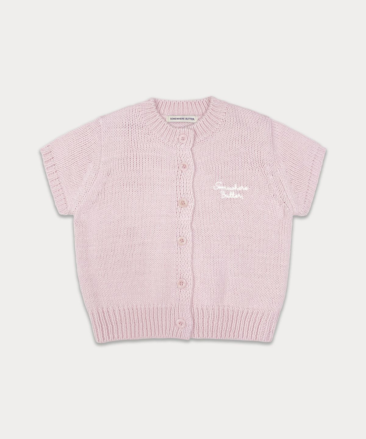 썸웨어버터(SOMEWHEREBUTTER) Letter Half Cardigan - Pink