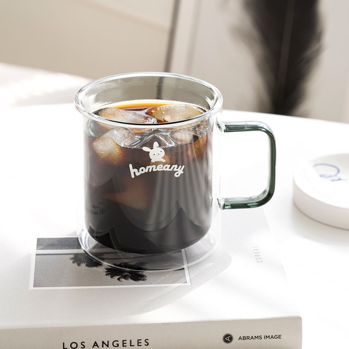 홈애니(HOMEANY) 더블월 컬러 이중 내열유리컵 380ml - 그레이