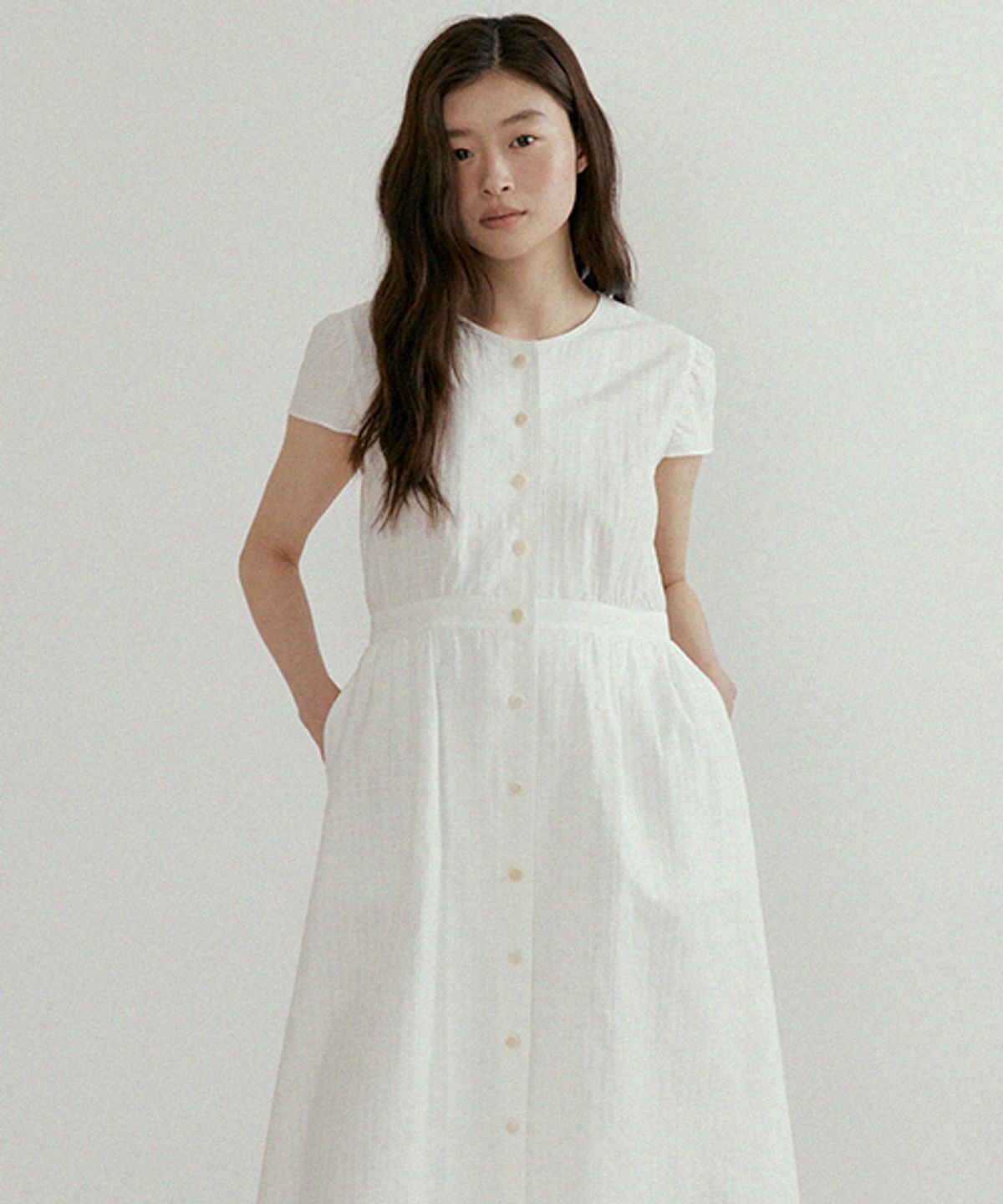 링서울(LINGSEOUL) button shirring dress-ivory