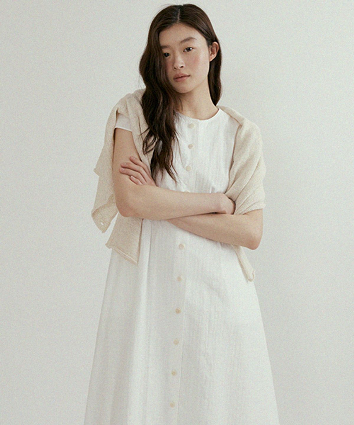 링서울(LINGSEOUL) button shirring dress-ivory