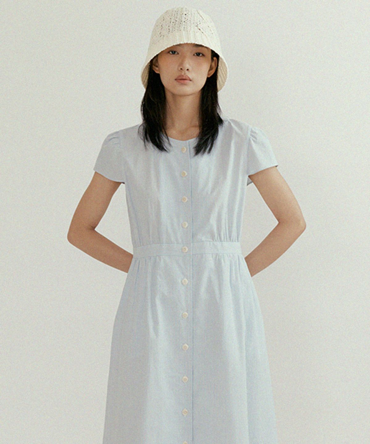 링서울(LINGSEOUL) stripe button shirring dress-stripe