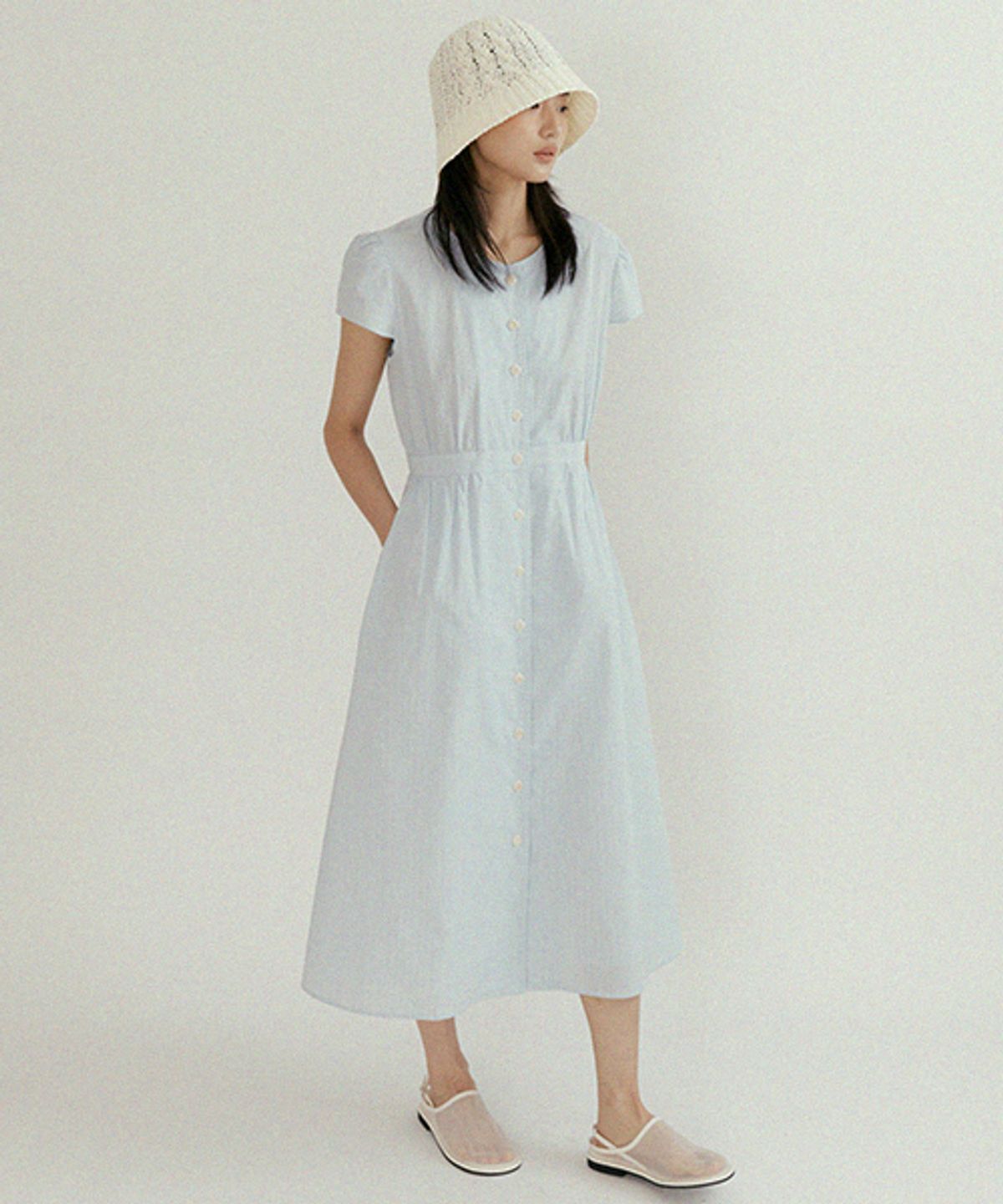 링서울(LINGSEOUL) stripe button shirring dress-stripe