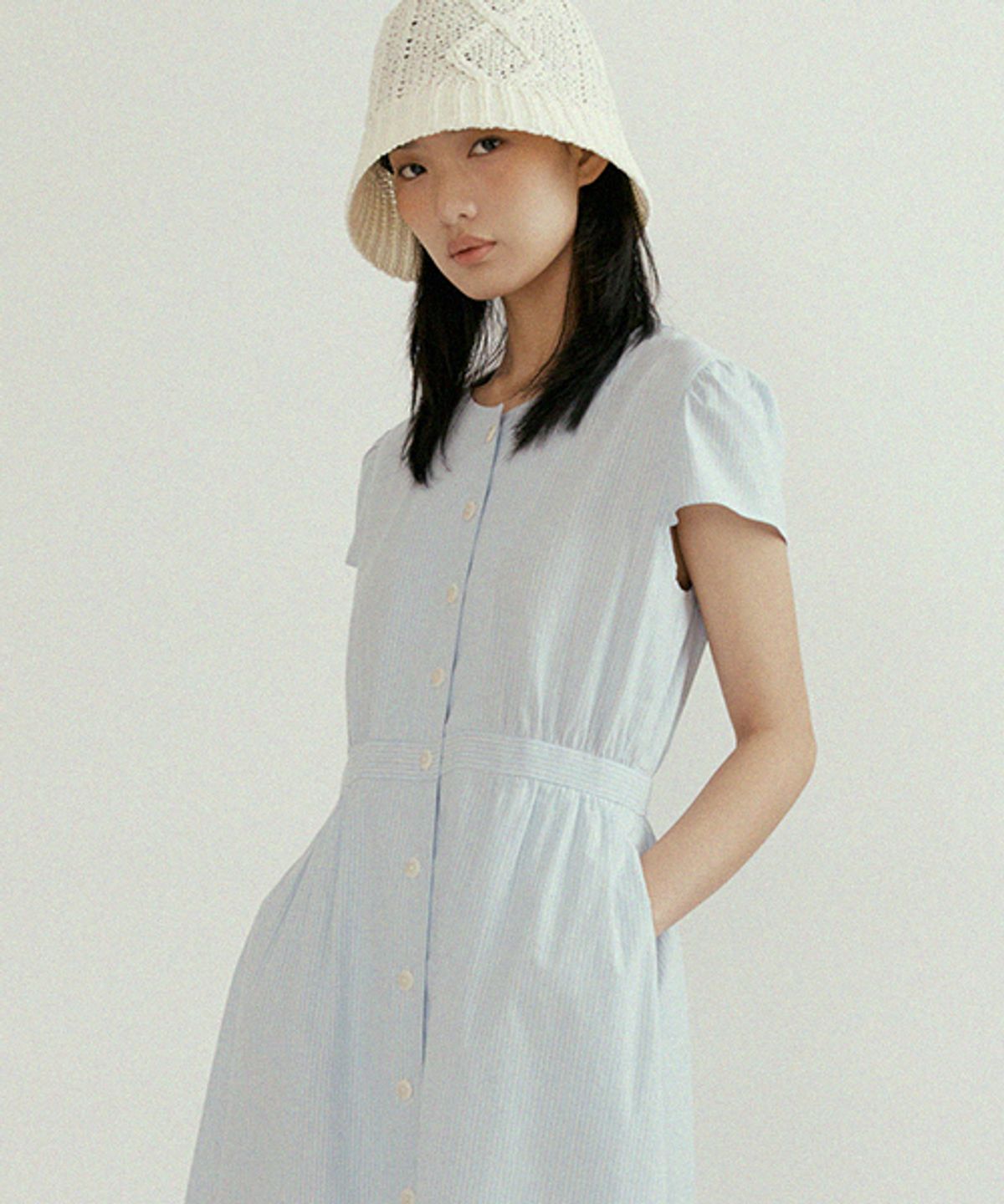 링서울(LINGSEOUL) stripe button shirring dress-stripe