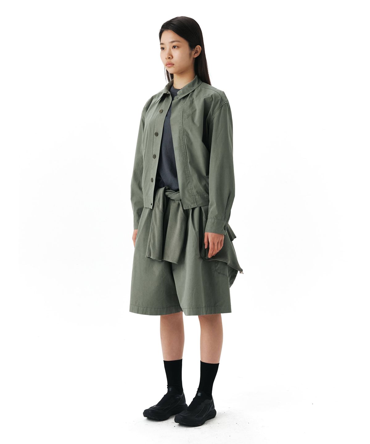 이이(EE) COTTON CARGO HALF PANTS OLIVE