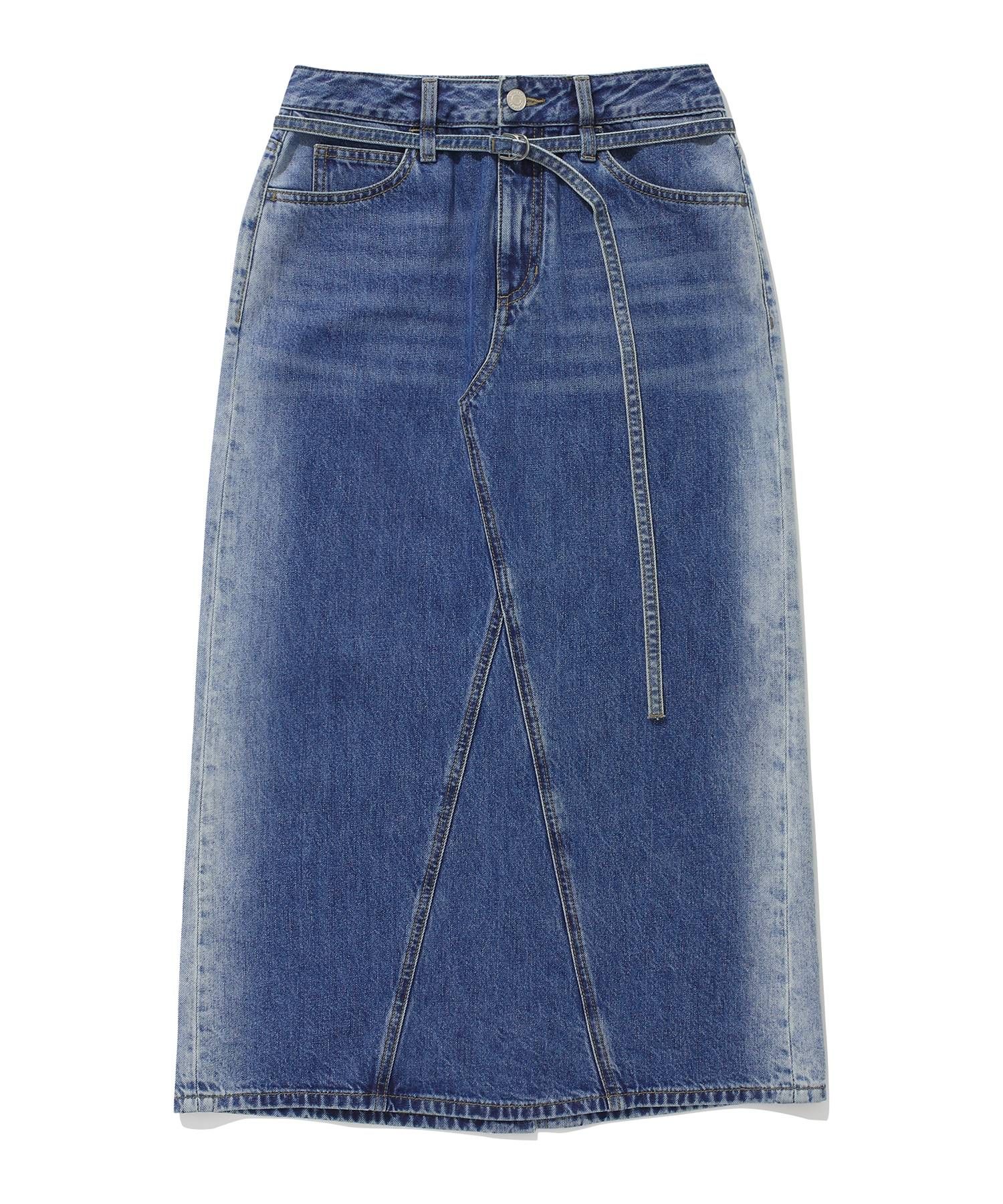 スカート COVERNAT (W) DENIM LONG SKIRT 4FK1623 MUSINSA | COVERNAT WOMAN Women's Belt Denim Long Skirt Blue