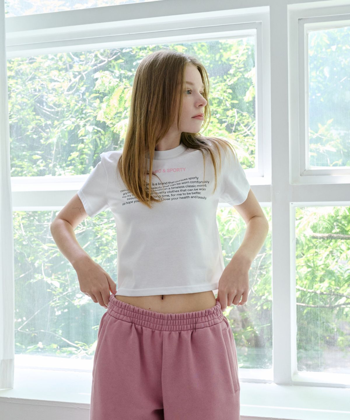 아페고 스포츠(APEGO SPORTS) Semi Crop Short Sleeve White (Pink)