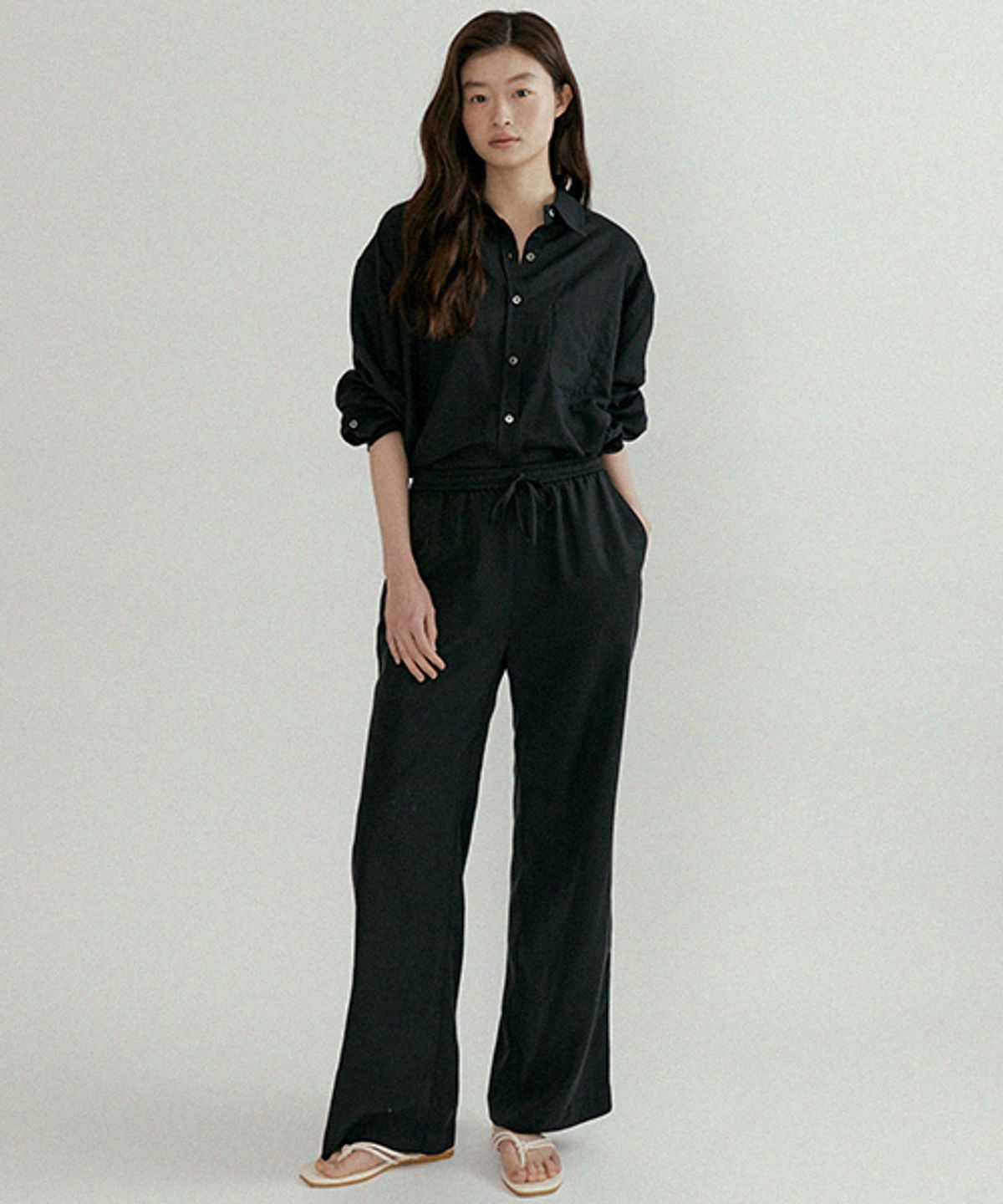 링서울(LINGSEOUL) tencel blended band pants-black