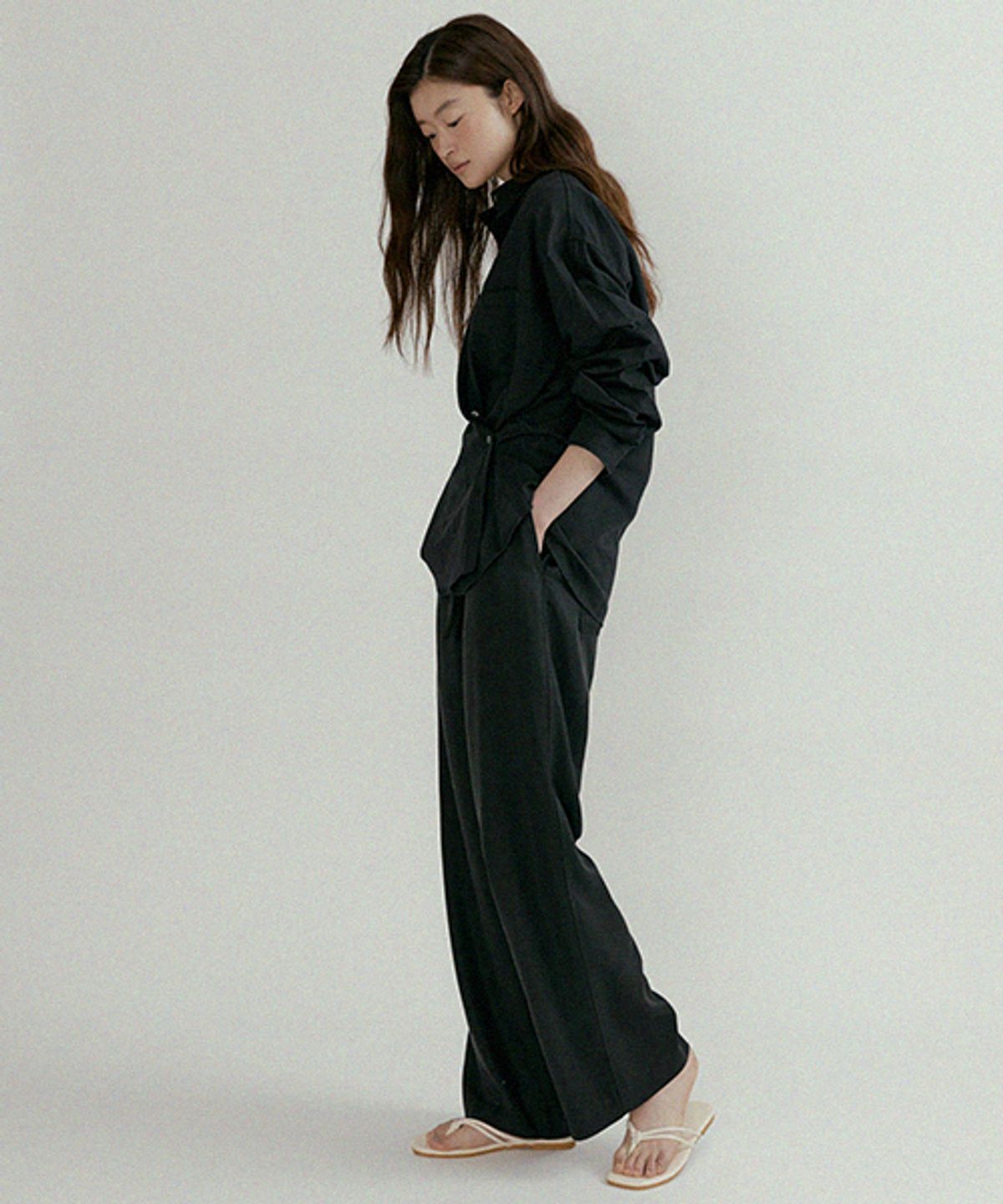 링서울(LINGSEOUL) tencel blended band pants-black