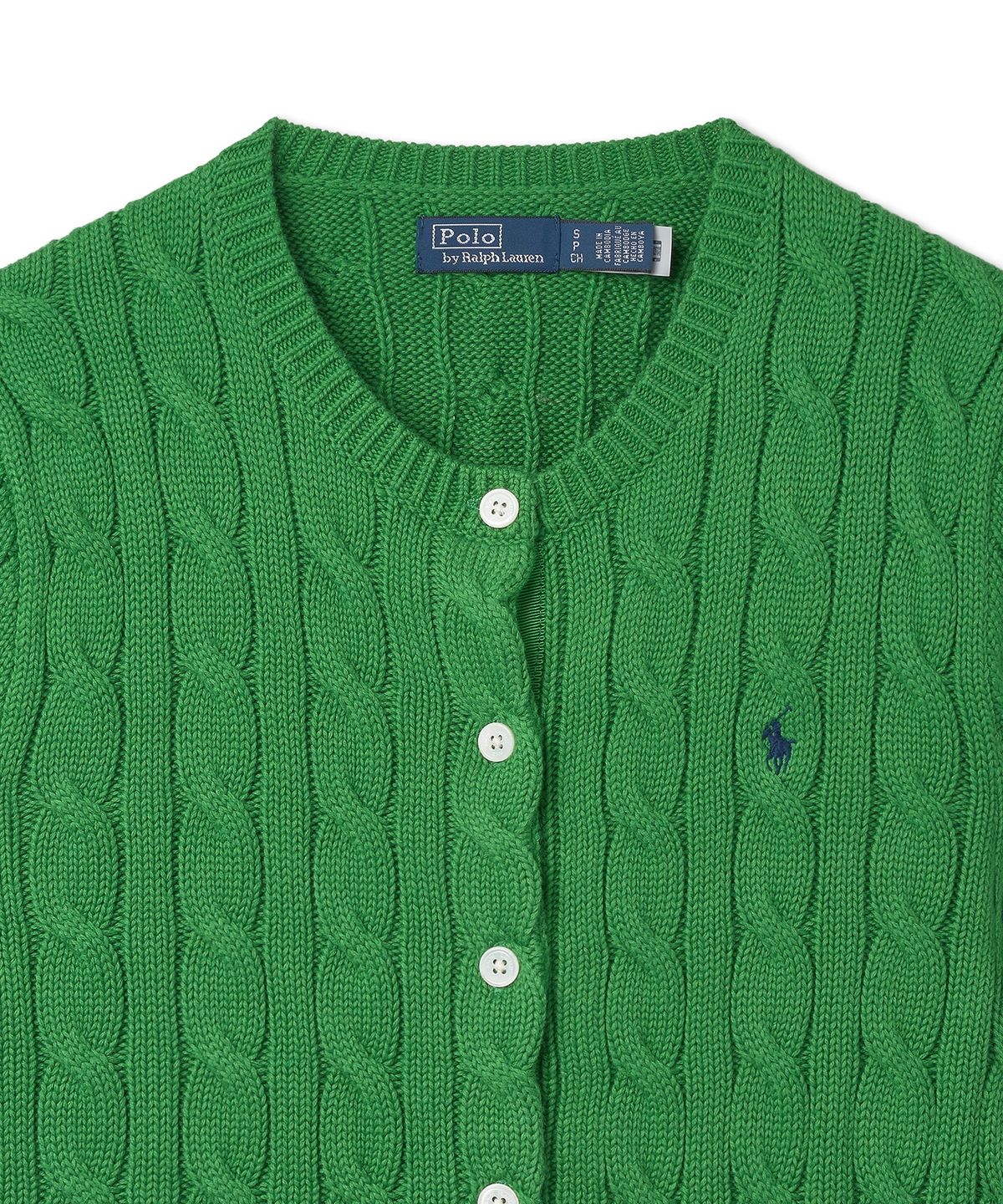 폴로 랄프 로렌(POLO RALPH LAUREN) W 케이블 니트 코튼 크루넥 카디건 - 그린