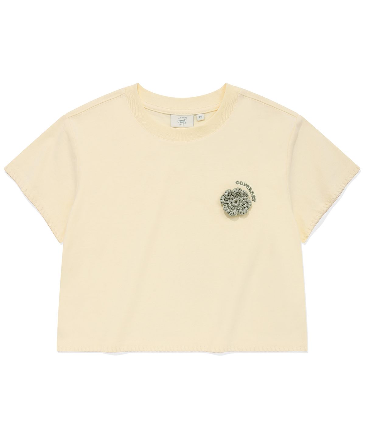 커버낫 우먼(COVERNAT WOMAN) 우먼 크롭 오버핏 코사지 티셔츠 Cream