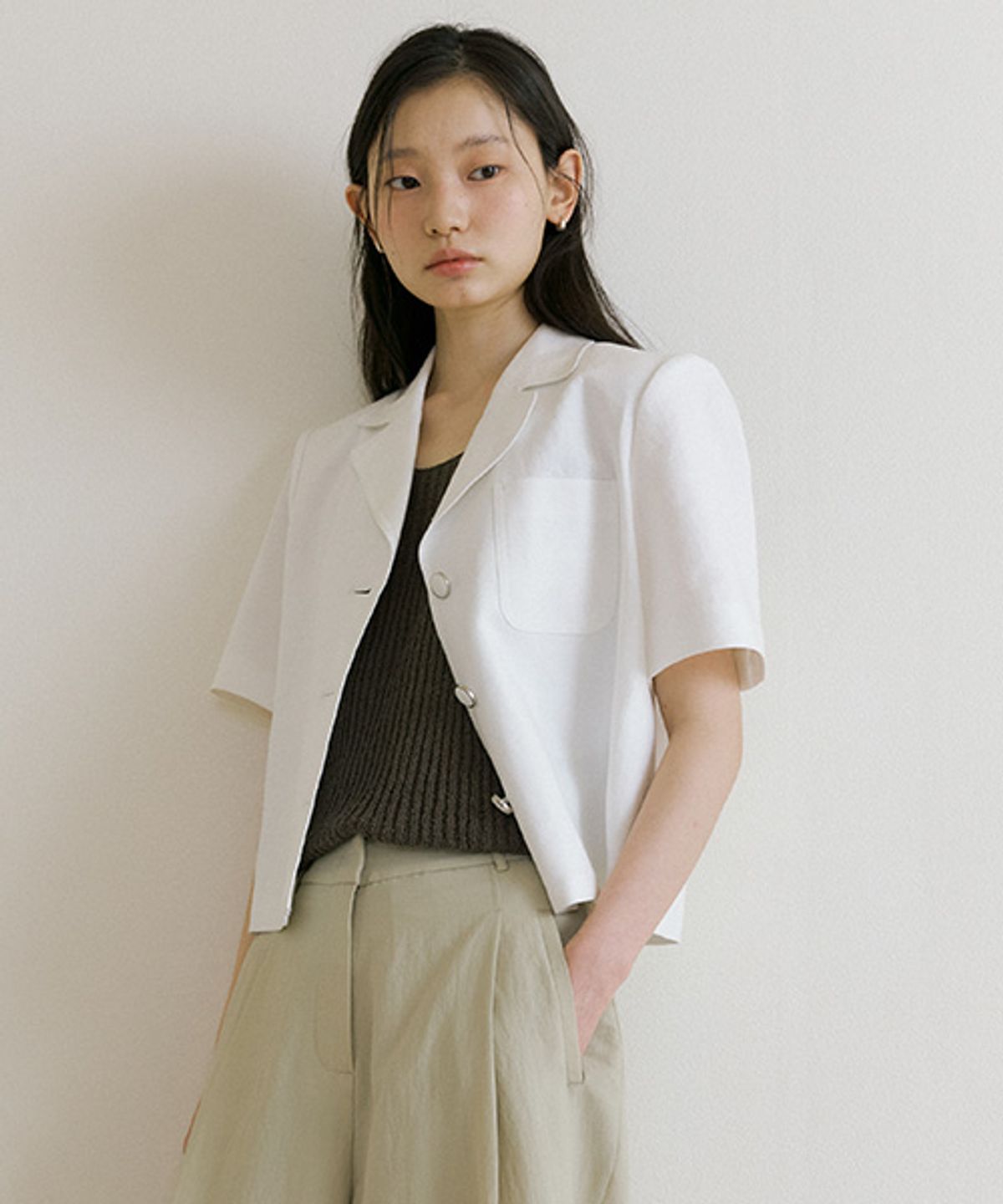 링서울(LINGSEOUL) linen half sleeve jacket-ivory