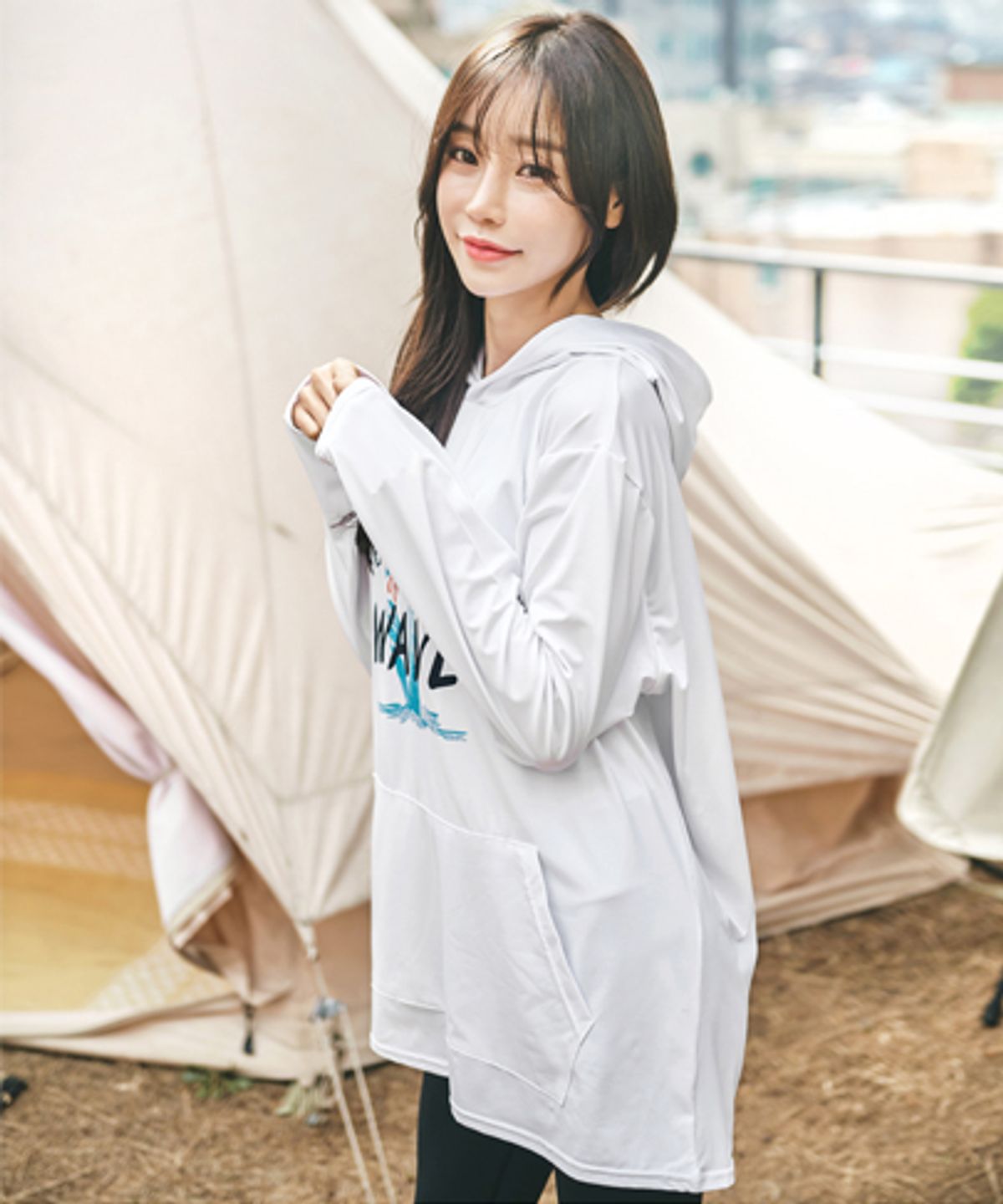 튜브트리(TUBE TREE) 여성용 루즈핏 후드 래쉬가드 상의 B312 화이트