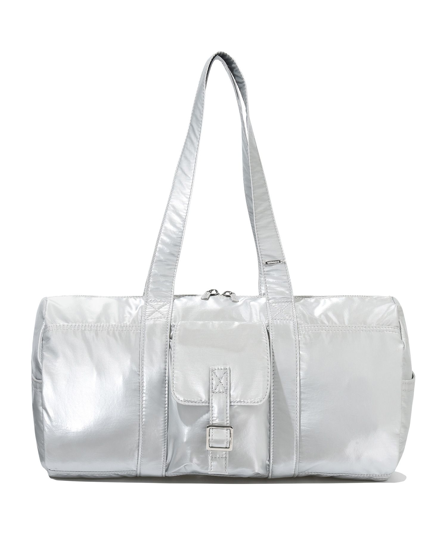★COVERNAT WOMAN★ Cloverheart glossy cylindrical bag beige MUSINSA | COVERNAT WOMAN Clover Heart Glossy Cylinder Bag Silver
