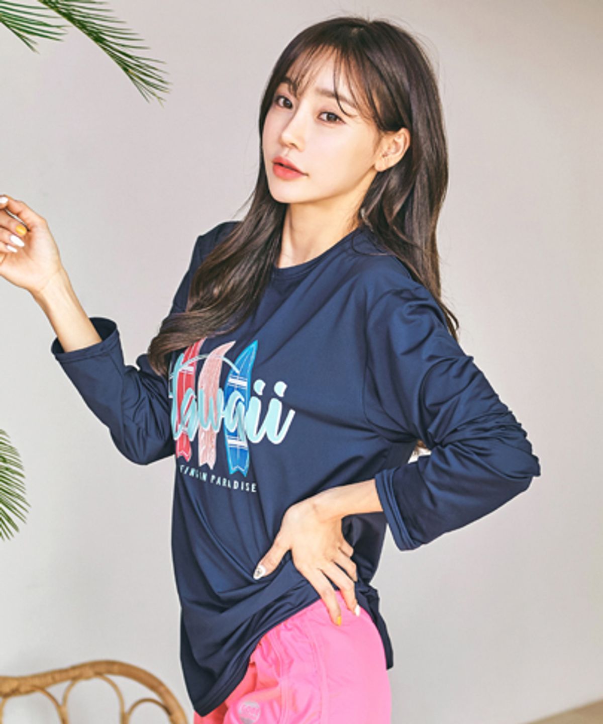 튜브트리(TUBE TREE) 여성용 루즈핏 하와이 서프 래쉬가드 B304 네이비