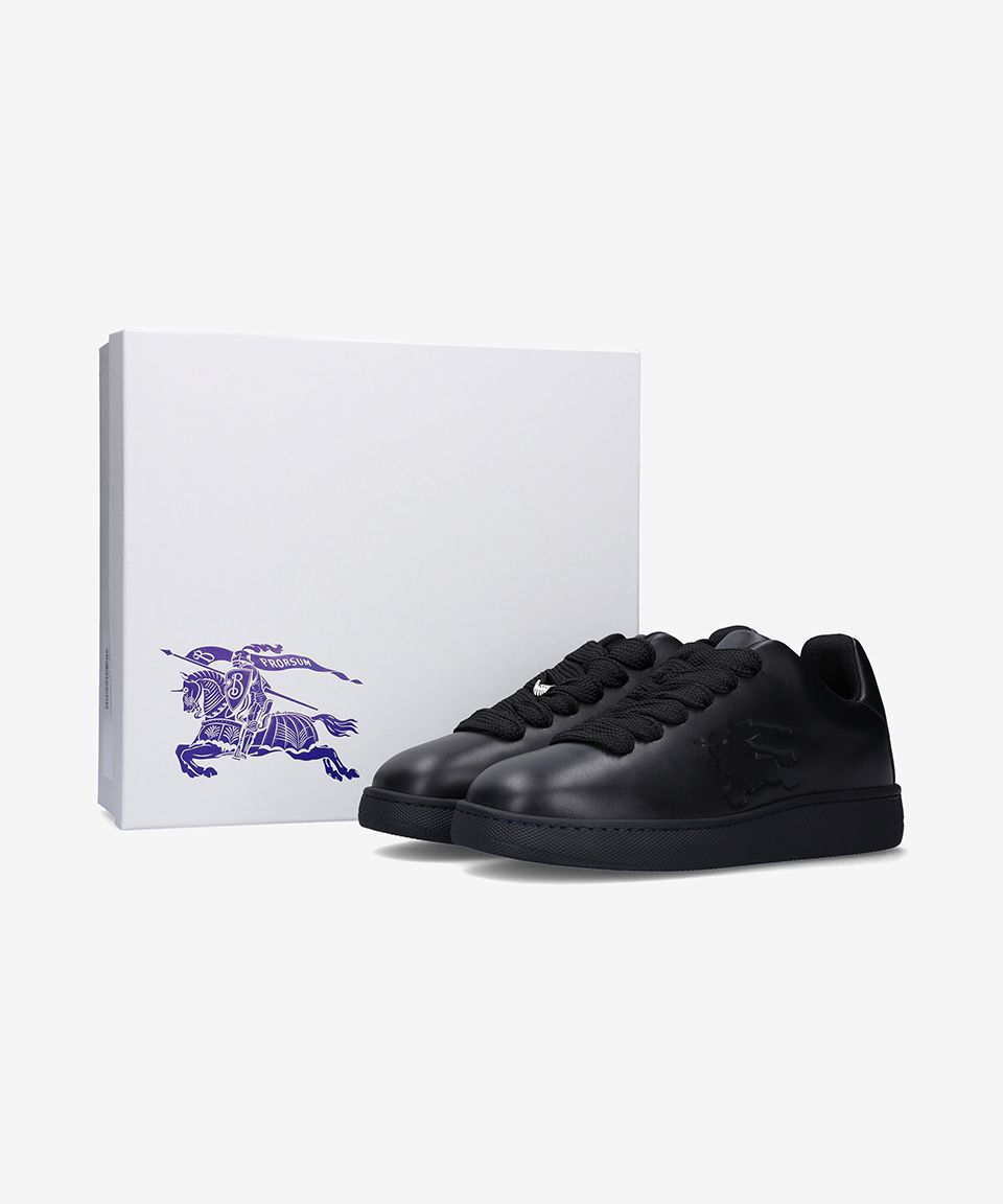MUSINSA | BURBERRY Leather Box Sneakers - Black / 8083325