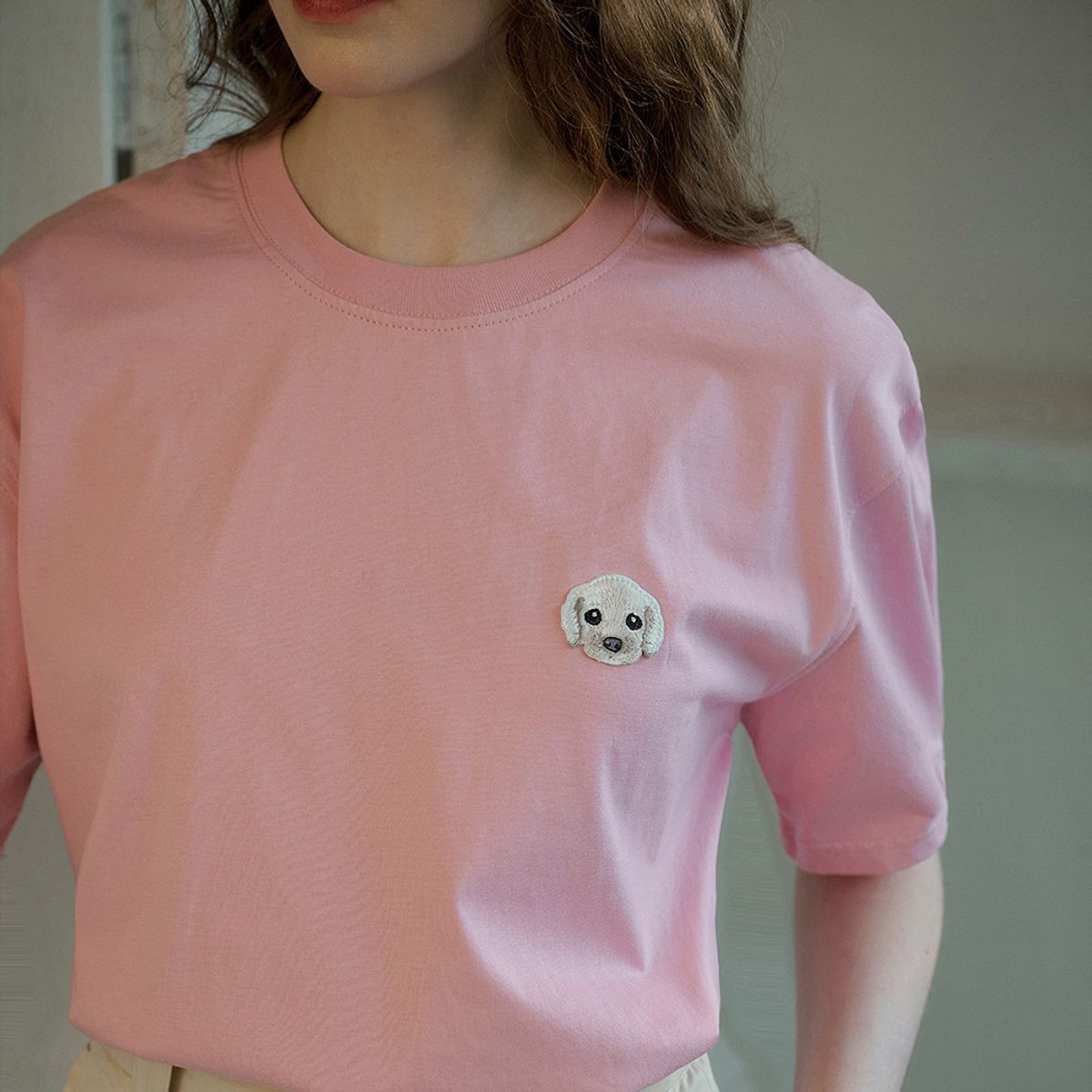 심플레트로(SIMPLE RETRO) SR_Golden retriever embroidery top