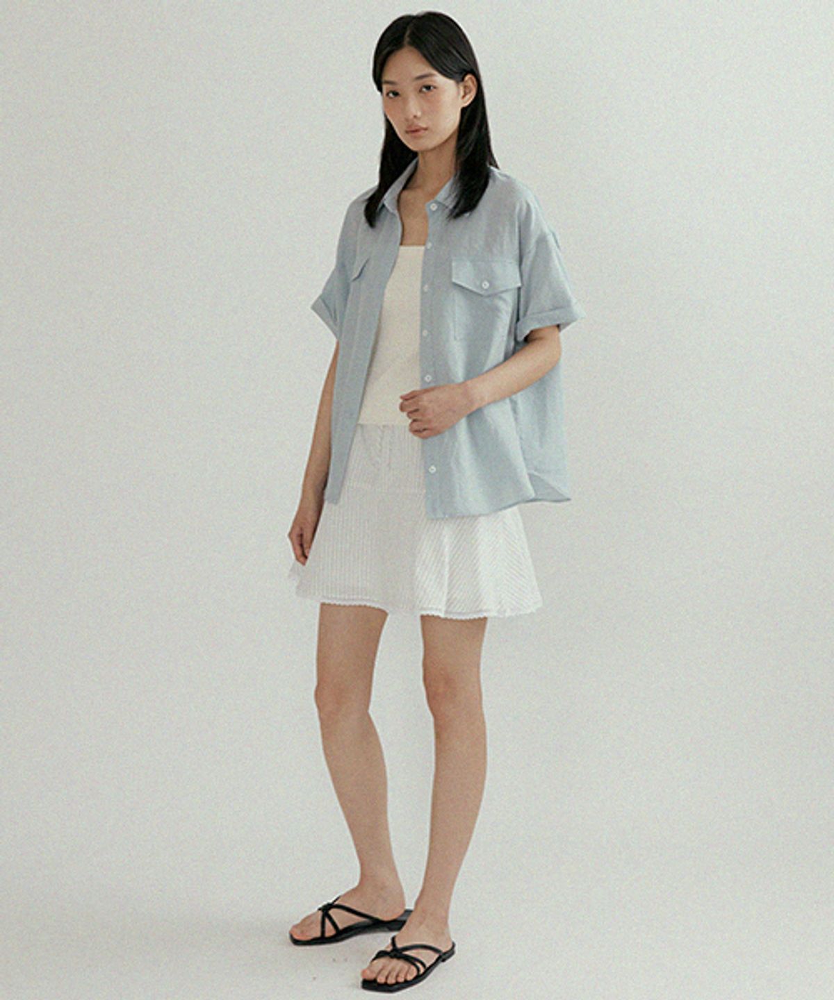링서울(LINGSEOUL) linen bamboo blended pocket blouse-baby blue