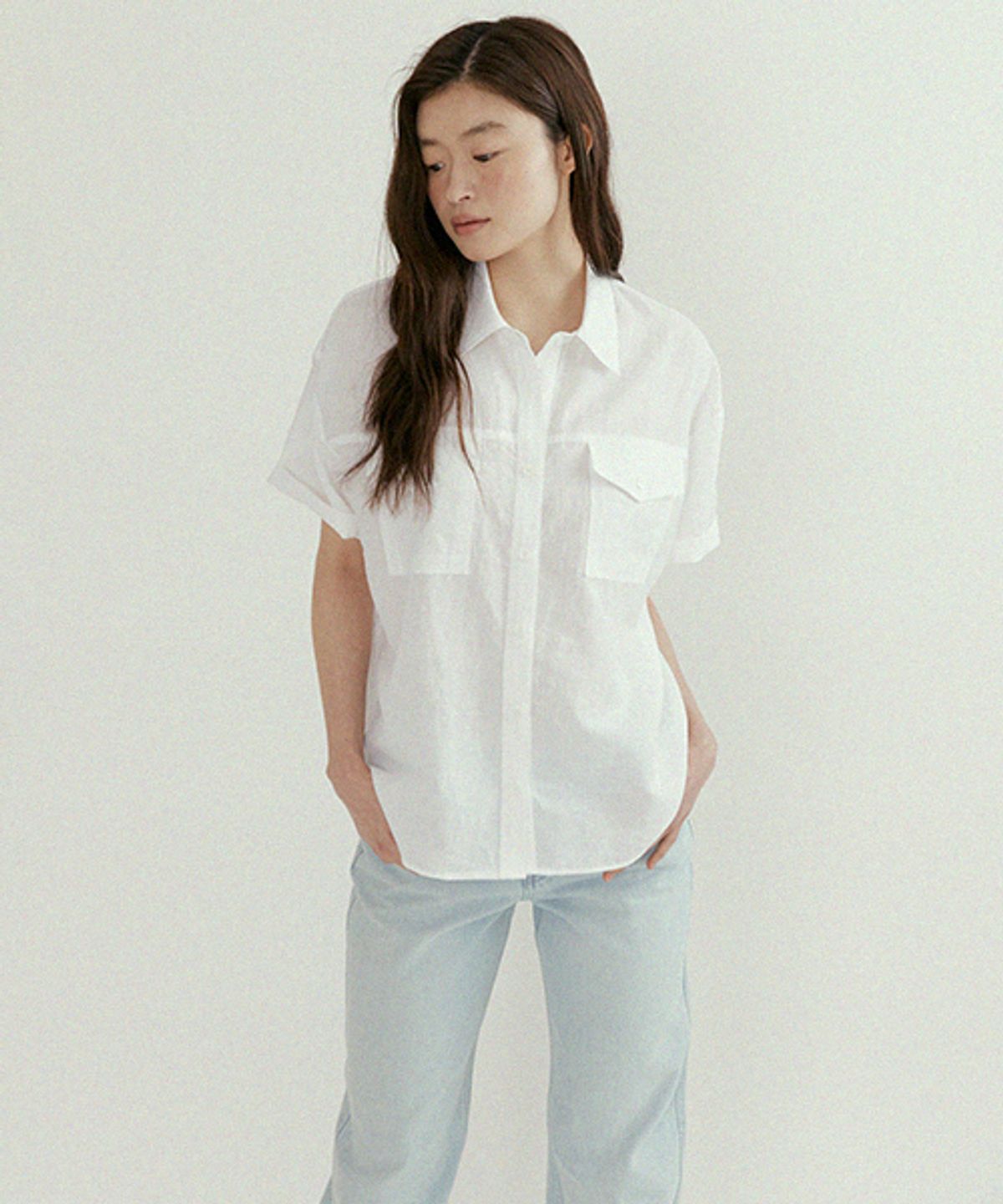 링서울(LINGSEOUL) linen bamboo blended pocket blouse-ivory